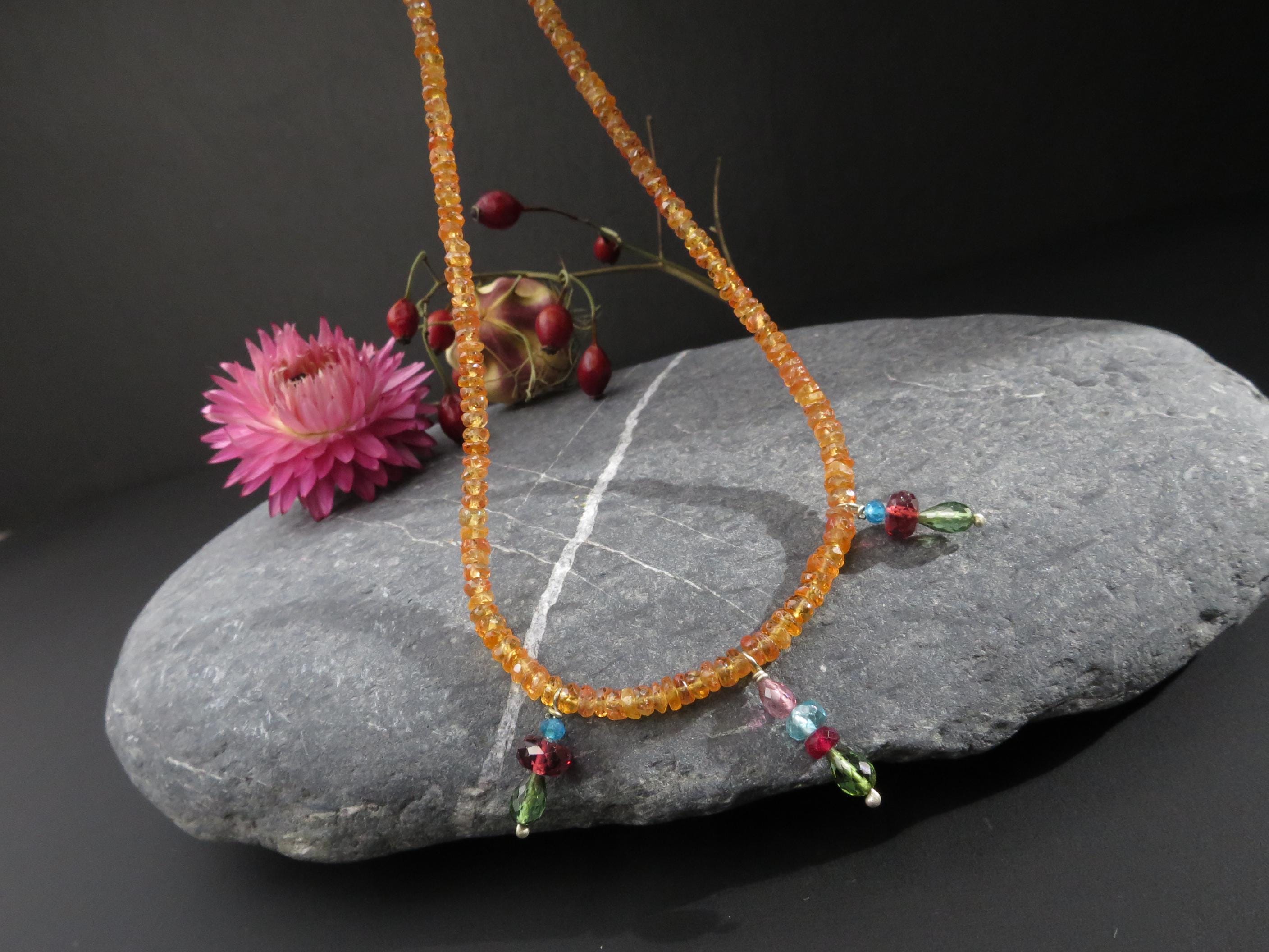 Saphir-Edelsteinkette in orange mit Turmalin facettiert
