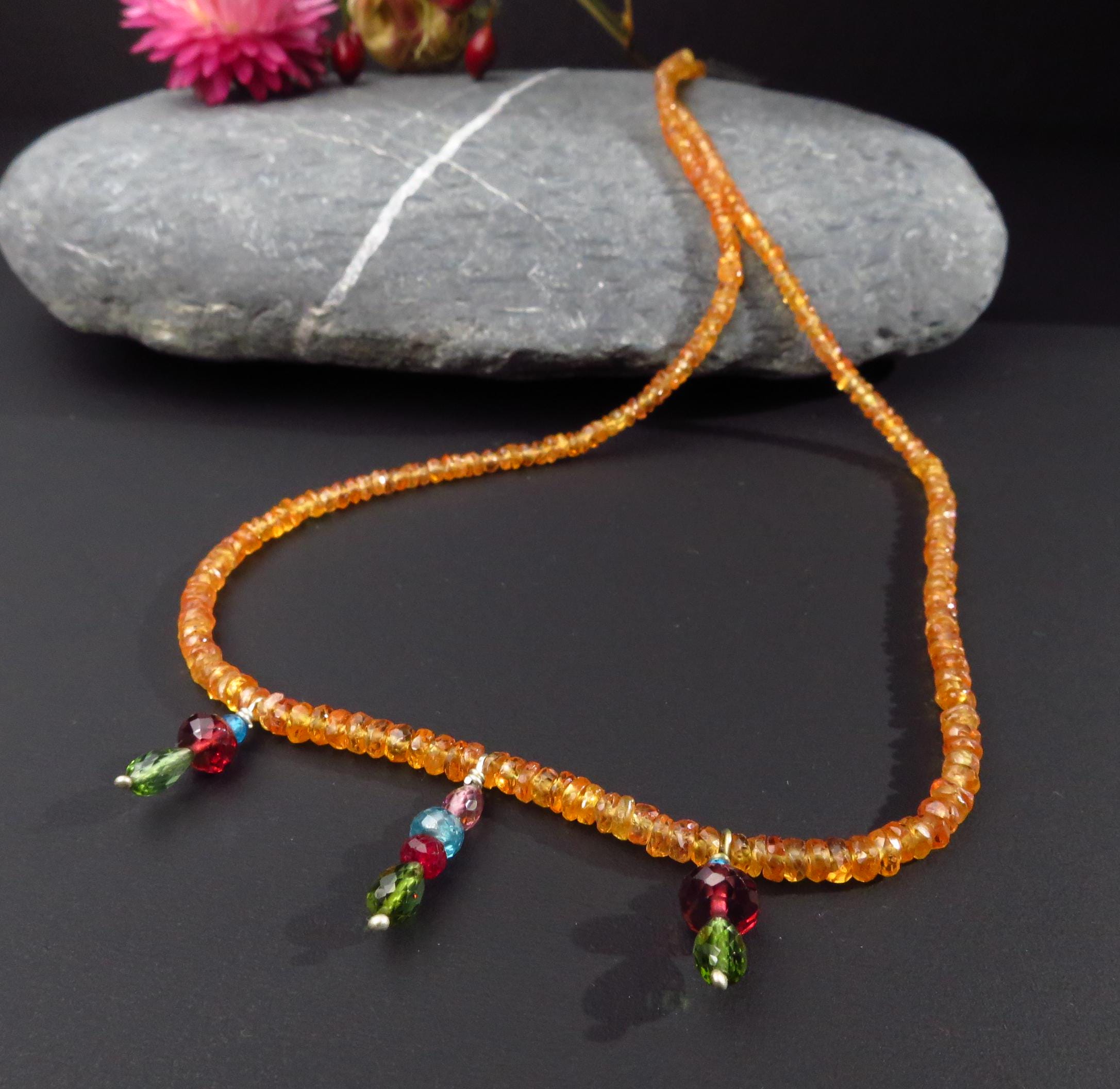 Saphir Kette orange Collier Geburtstag höchste Qualität facettiert Steine Natur orange pfirsich Farbe Sterling Silber Verschluss Turmalin