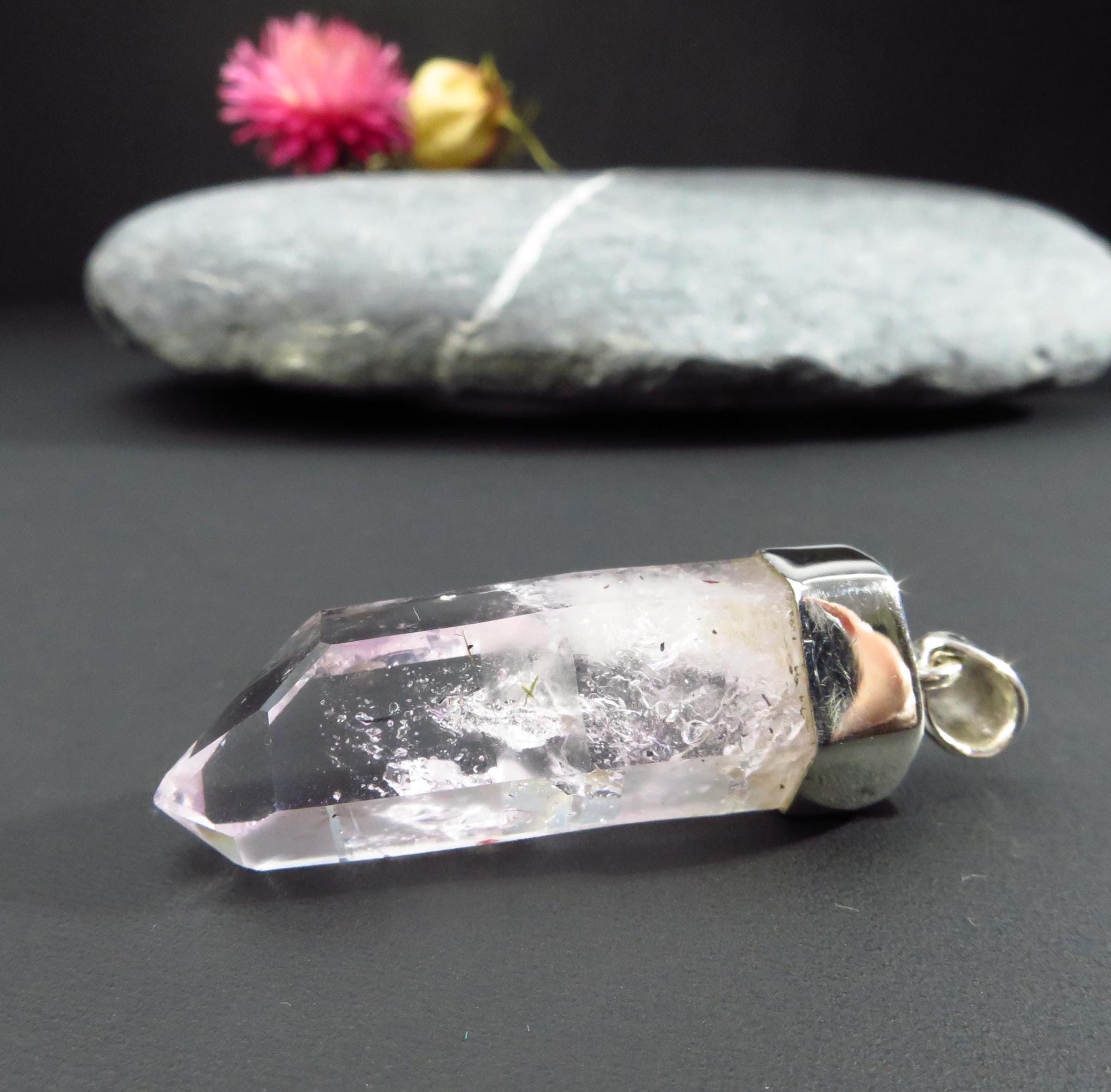Kristall Anhänger Silber Namibia Natur Kristall Brandberg Afrika zart lila Kristall Spitze Kettenanhänger Silber Amethyst Anhänger Silber