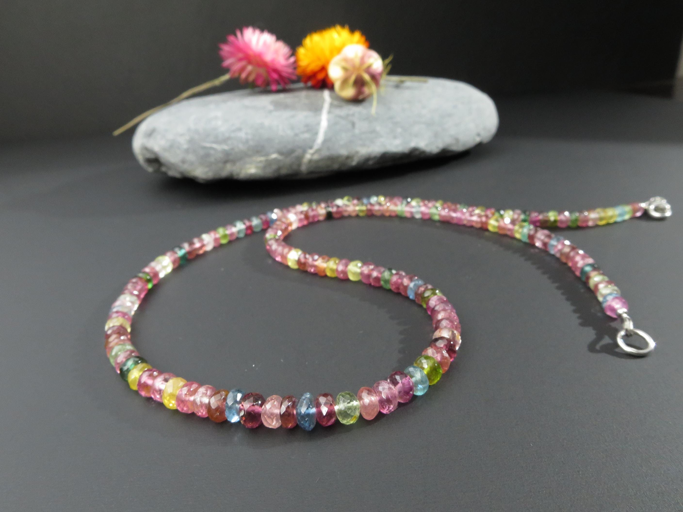 Turmalin Halskette Multicolor Edelstein Collier Unikat