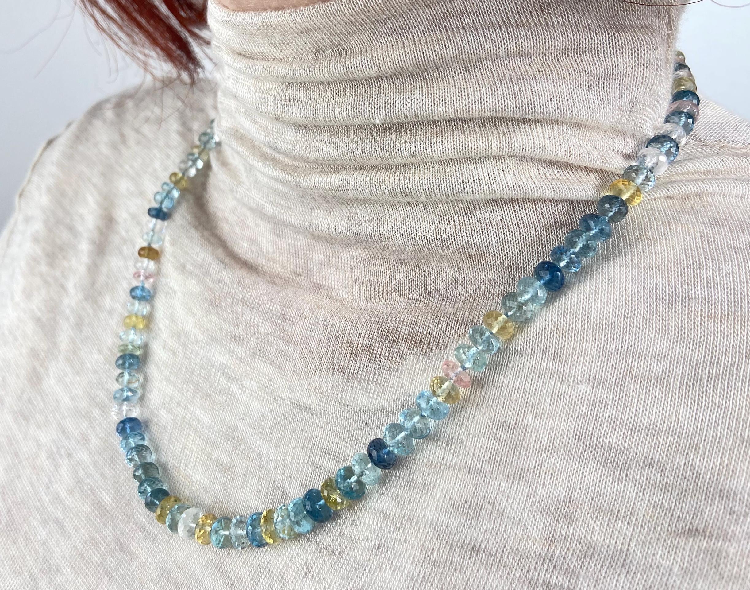 Aquamarin Collier Silber Beryll Kette blau rosa gelb