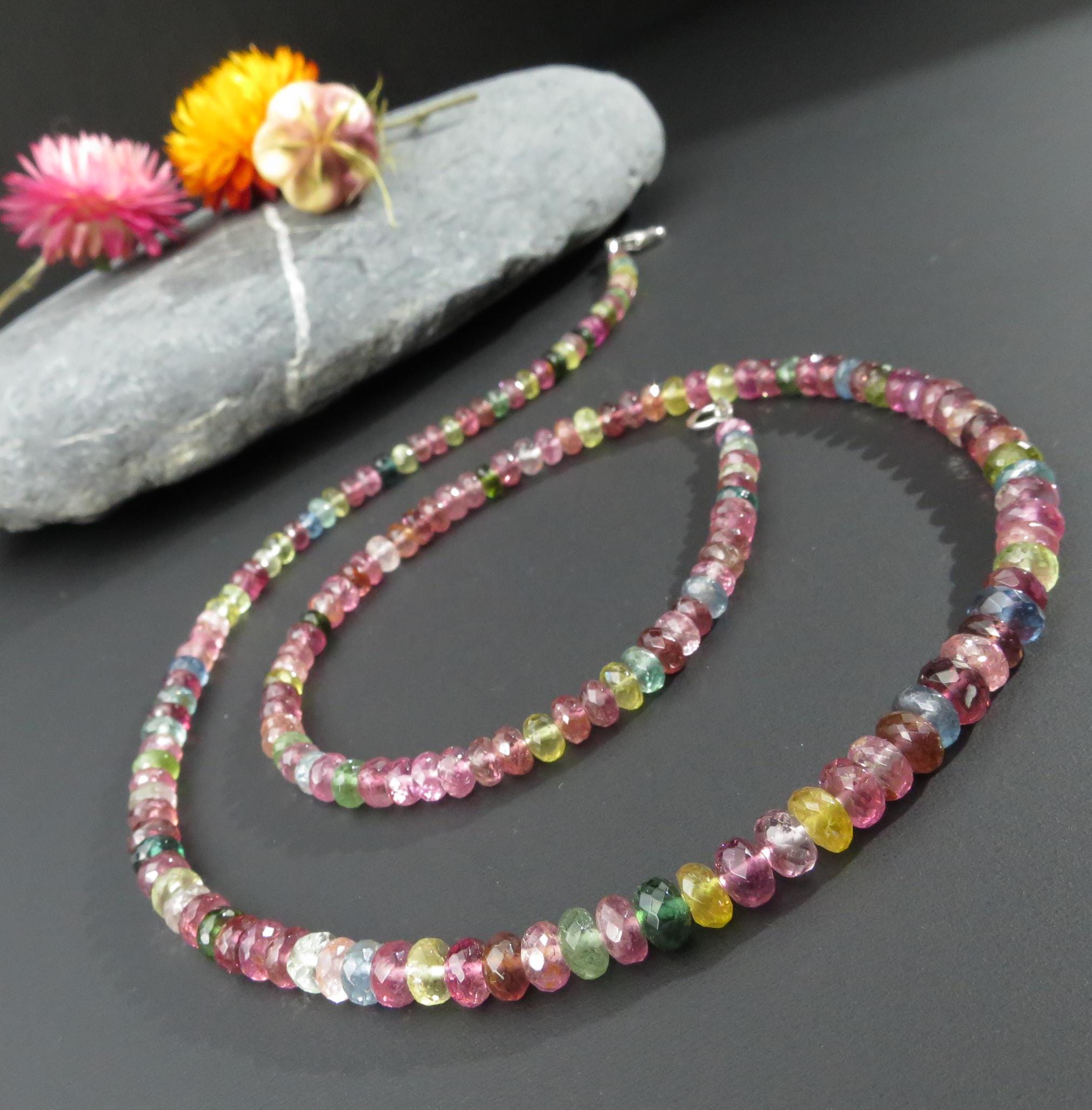 Turmalin Halskette Turmalin blau Collier Turmalin rosa Kette Turmalin Perlen Kristalle Natur Collier Multicolor Edelstein Unikat Kette