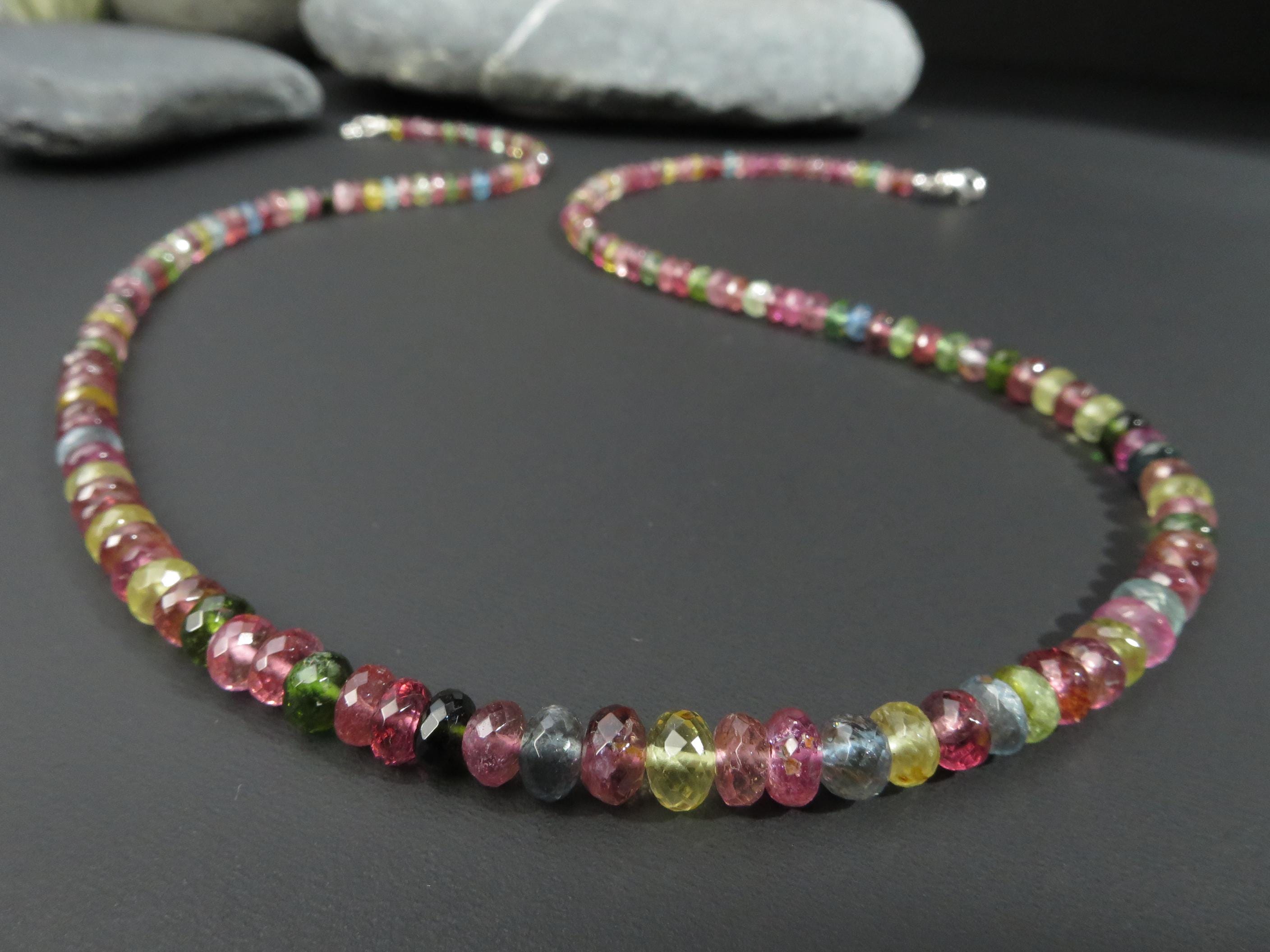 Turmalin Halskette Turmalin blau Collier Turmalin rosa Kette Turmalin Perlen Kristalle Natur Collier Multicolor Edelstein Unikat Kette