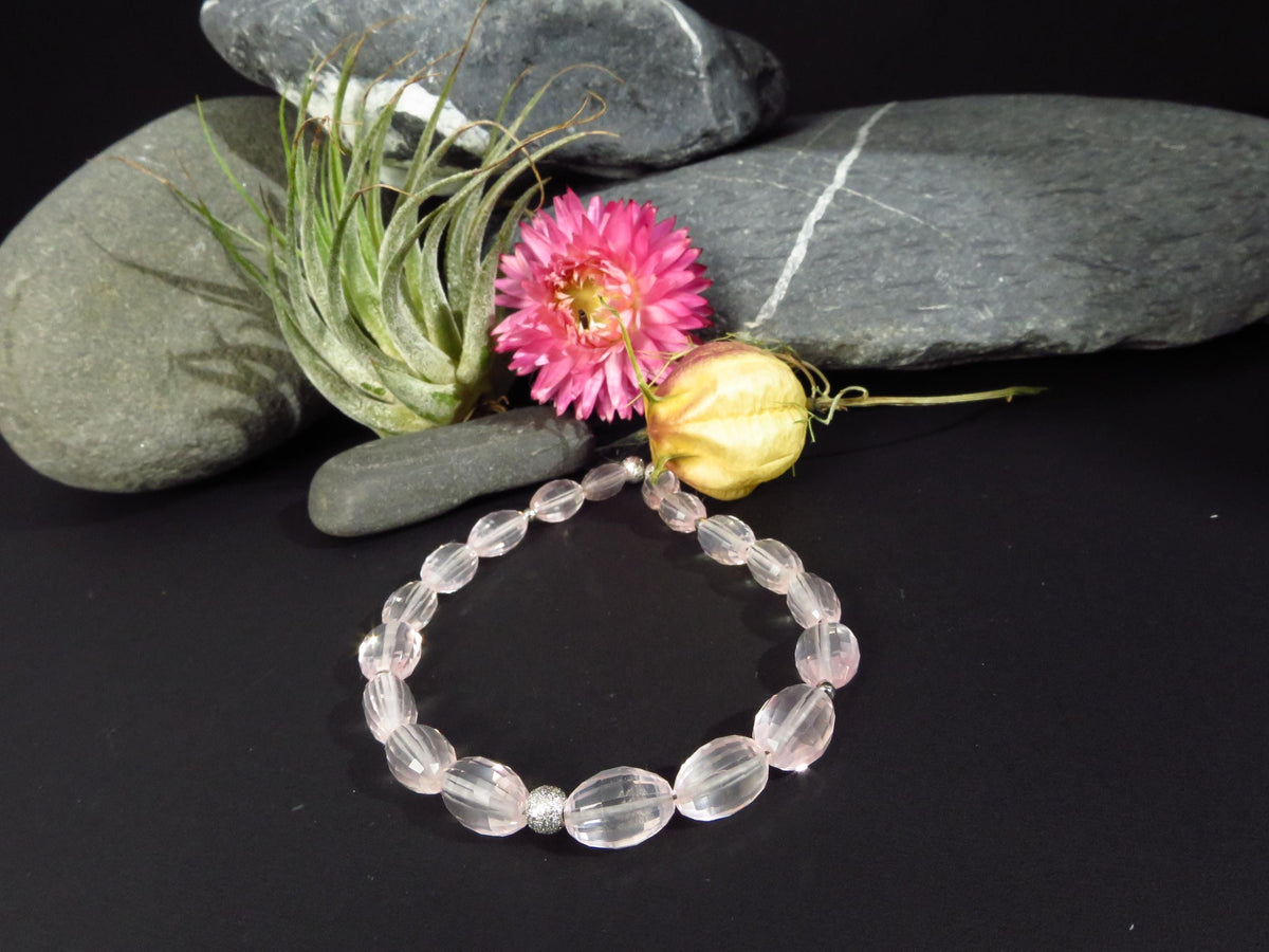 Rosenquarz Armband Silber Rosenquarz AAA Armband rosa Edelstein Rosenquarz Silber Stein Armband Qualität Natur Rosenquarz