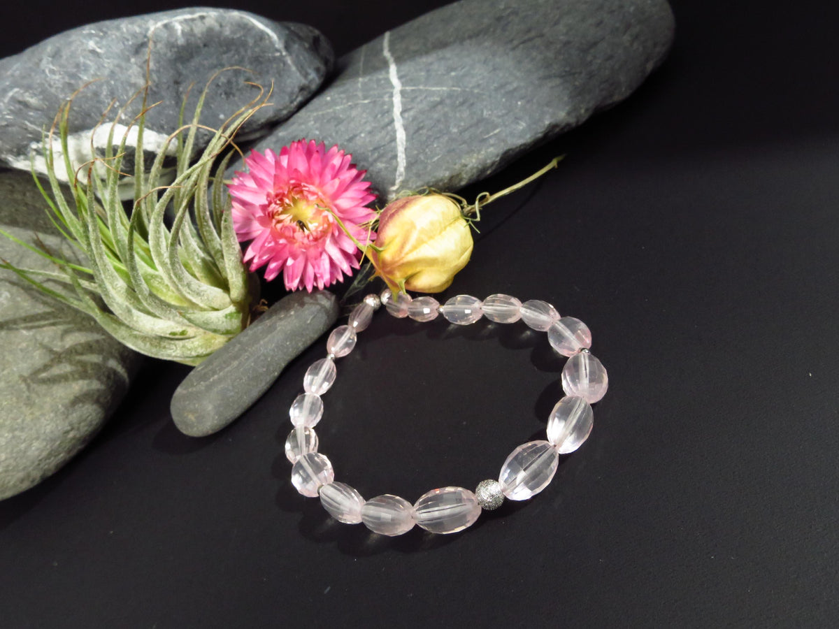 Rosenquarz Armband Silber Rosenquarz AAA Armband rosa Edelstein Rosenquarz Silber Stein Armband Qualität Natur Rosenquarz