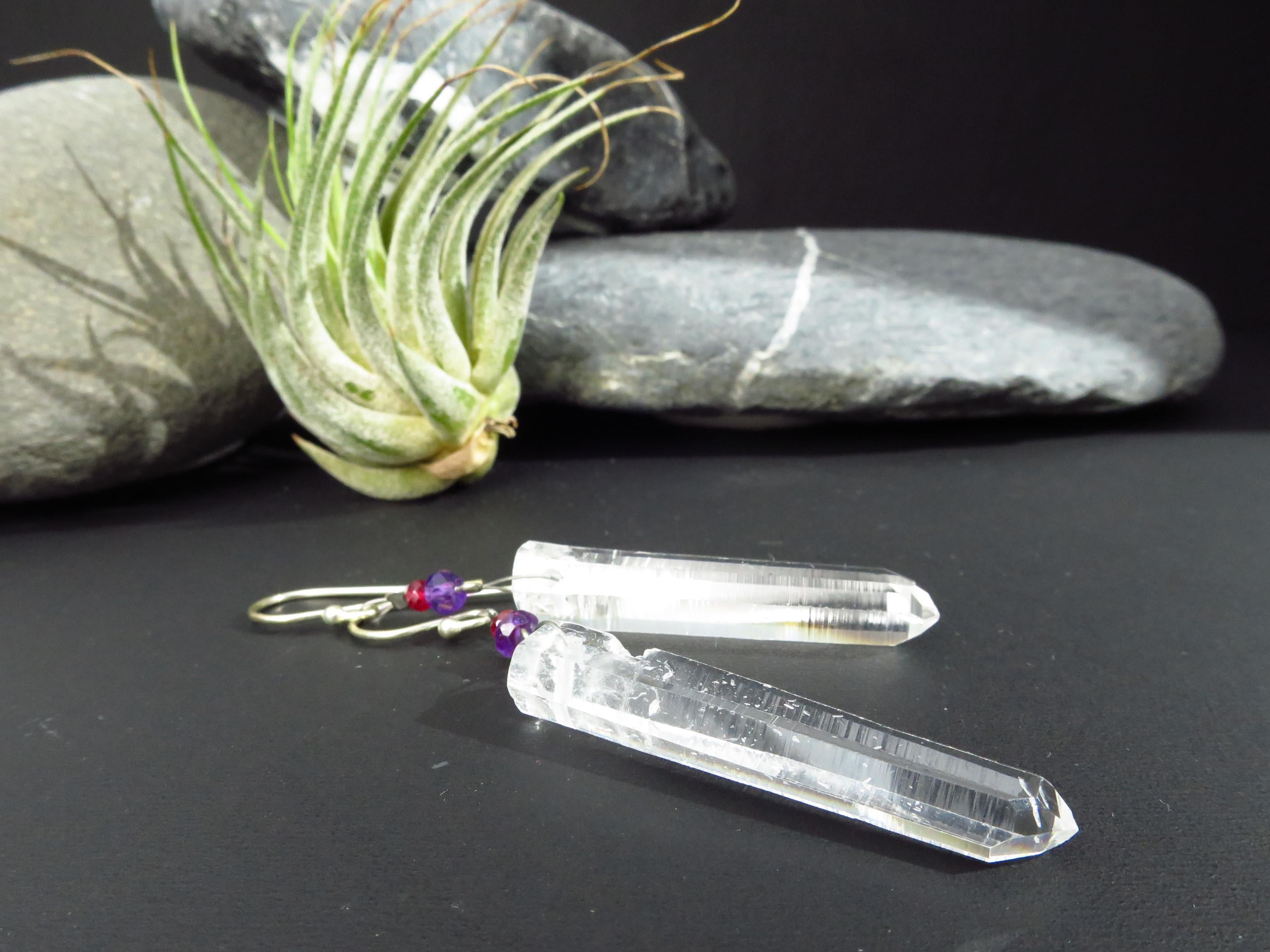 Bergkristall Ohrringe 925 Silber Natur Kristall Spitzen