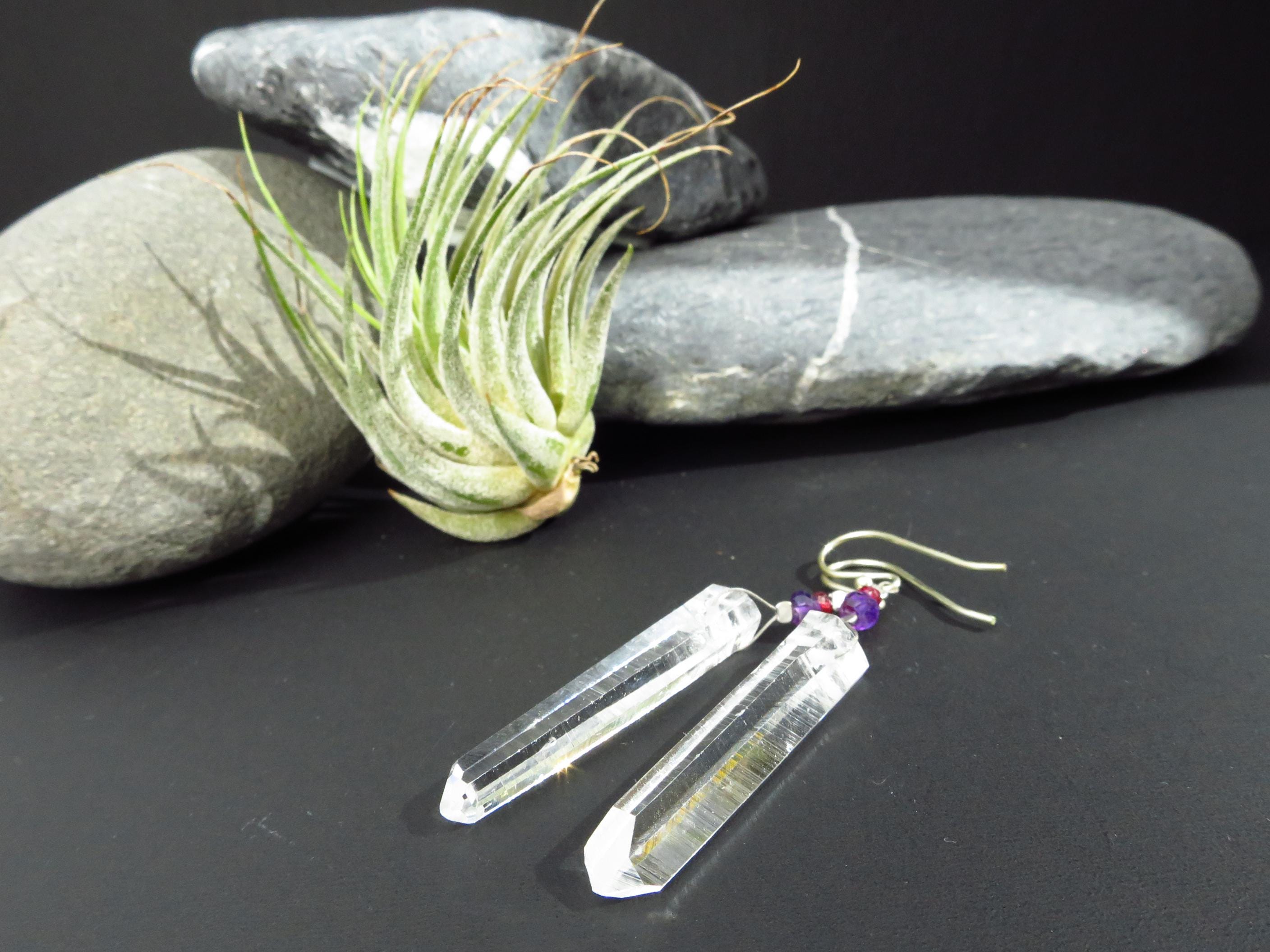 Bergkristall Ohrringe 925 Silber Natur Kristall Spitzen