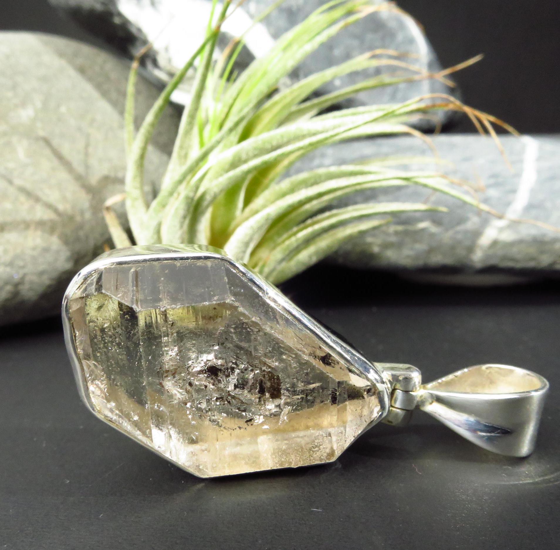 Herkimer Diamant Anhänger Silber Bergkristall Anhänger Edelstein Herkimer Silber Anhänger Unikat Unisex Bergkristall Spitze Kettenanhänger