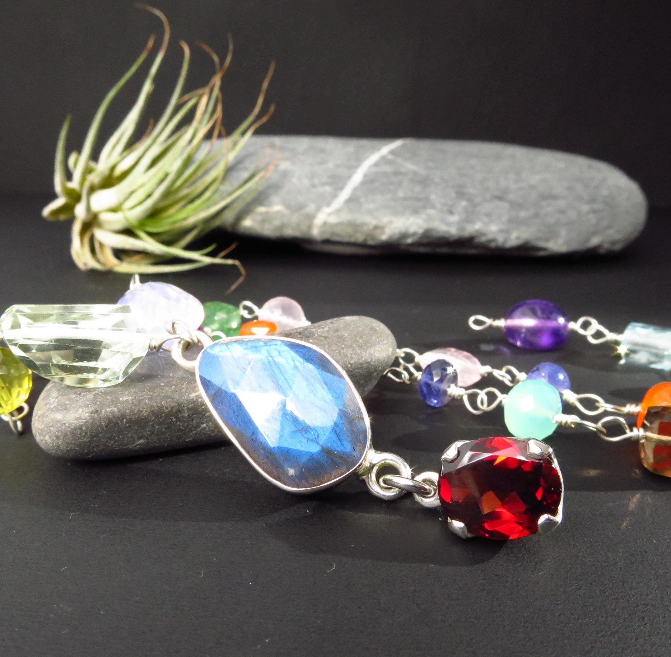 Labradorit Anhänger Silber Bunte Edelstein Kette Granat Anhänger Silber Rosenkranz Collier Silber Edelstein Bunte Halskette Turmalin Rosary