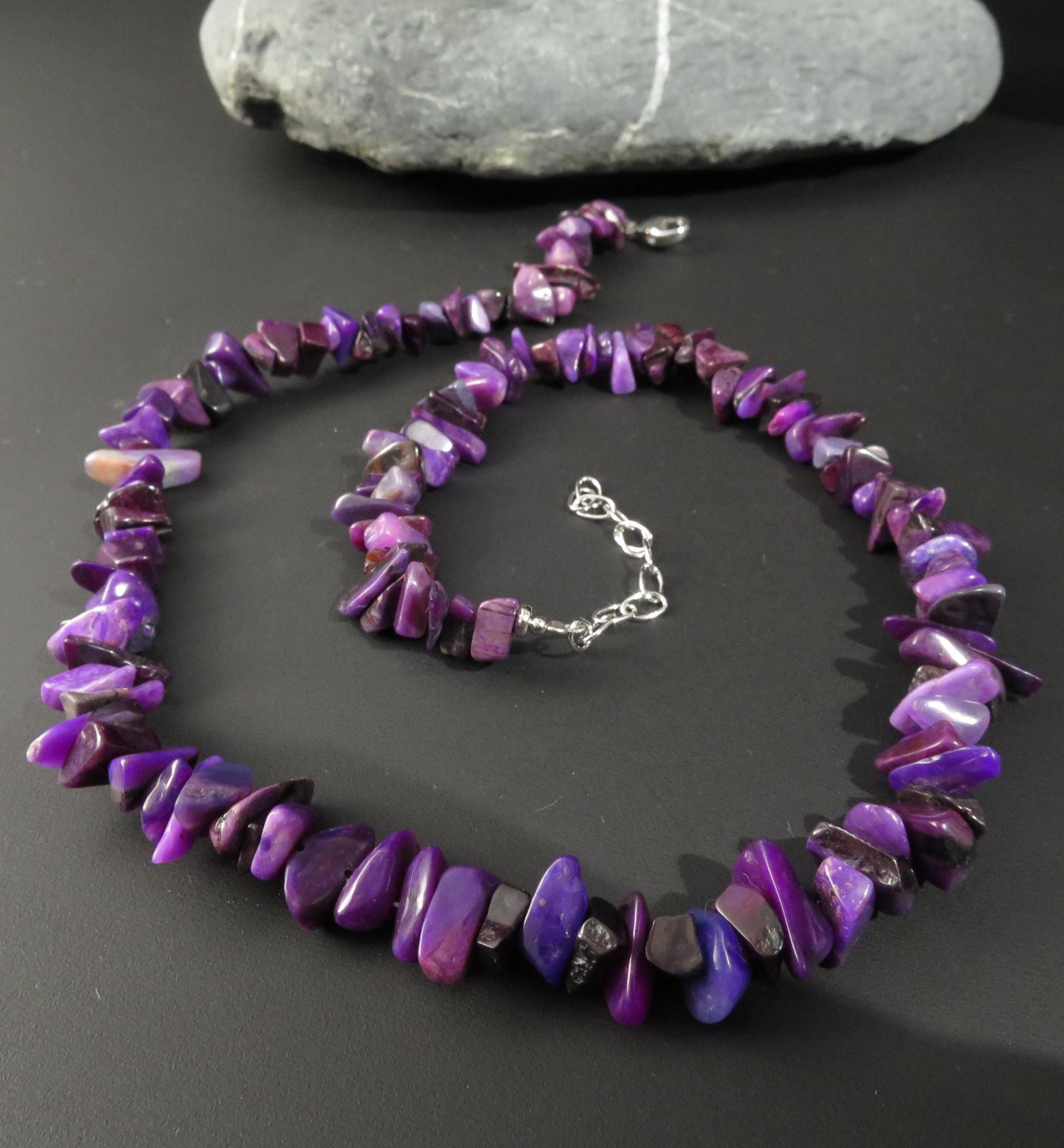 Sugilith Kette Silber Sugilith Splitter Kette Silber unbehandelte Sugilit Collier Edelstein Natur intensive Lila Sugilith Halskette Silber
