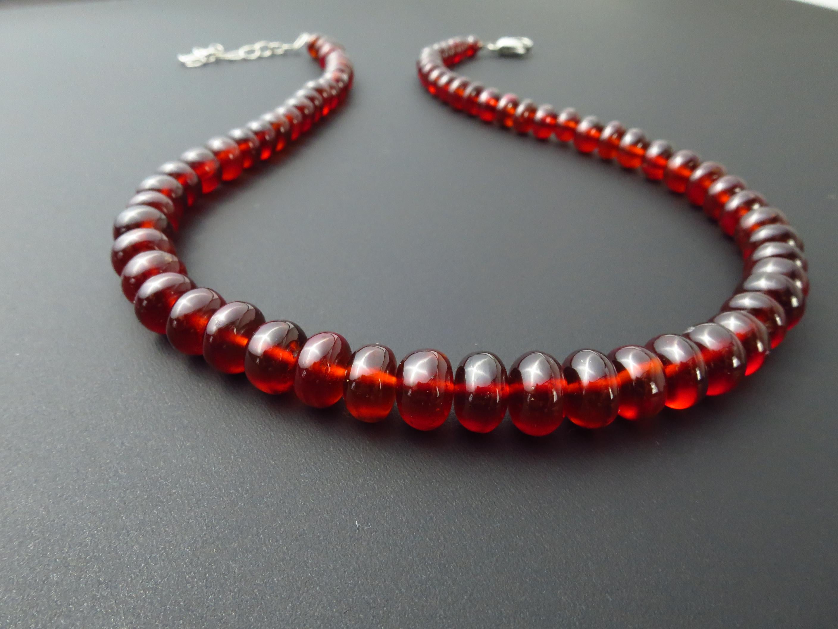 Hessonit Granat Kette orange braun unbehandelte Edelstein Kette Granat glatt poliert Grossular Edelstahl Verschluss