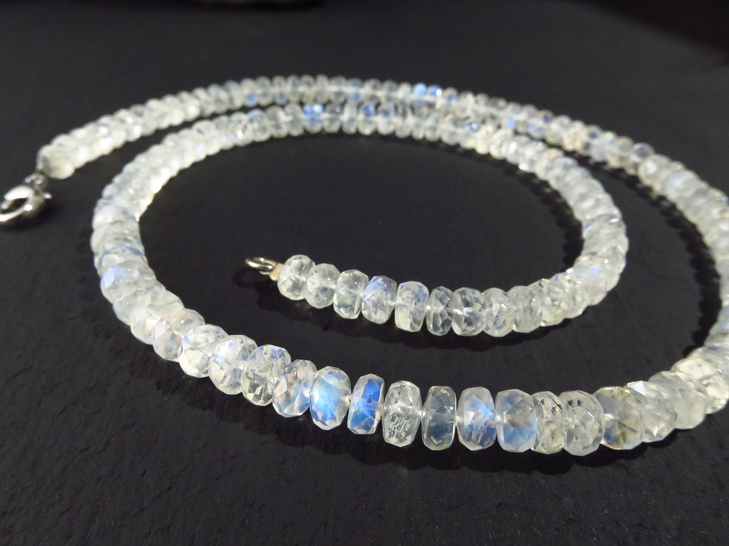 Regenbogen Mondstein Kette weißer Labradorit facettierte natürliche unbehandelte Edelsteine Kette mit 925 Silber Verschluss