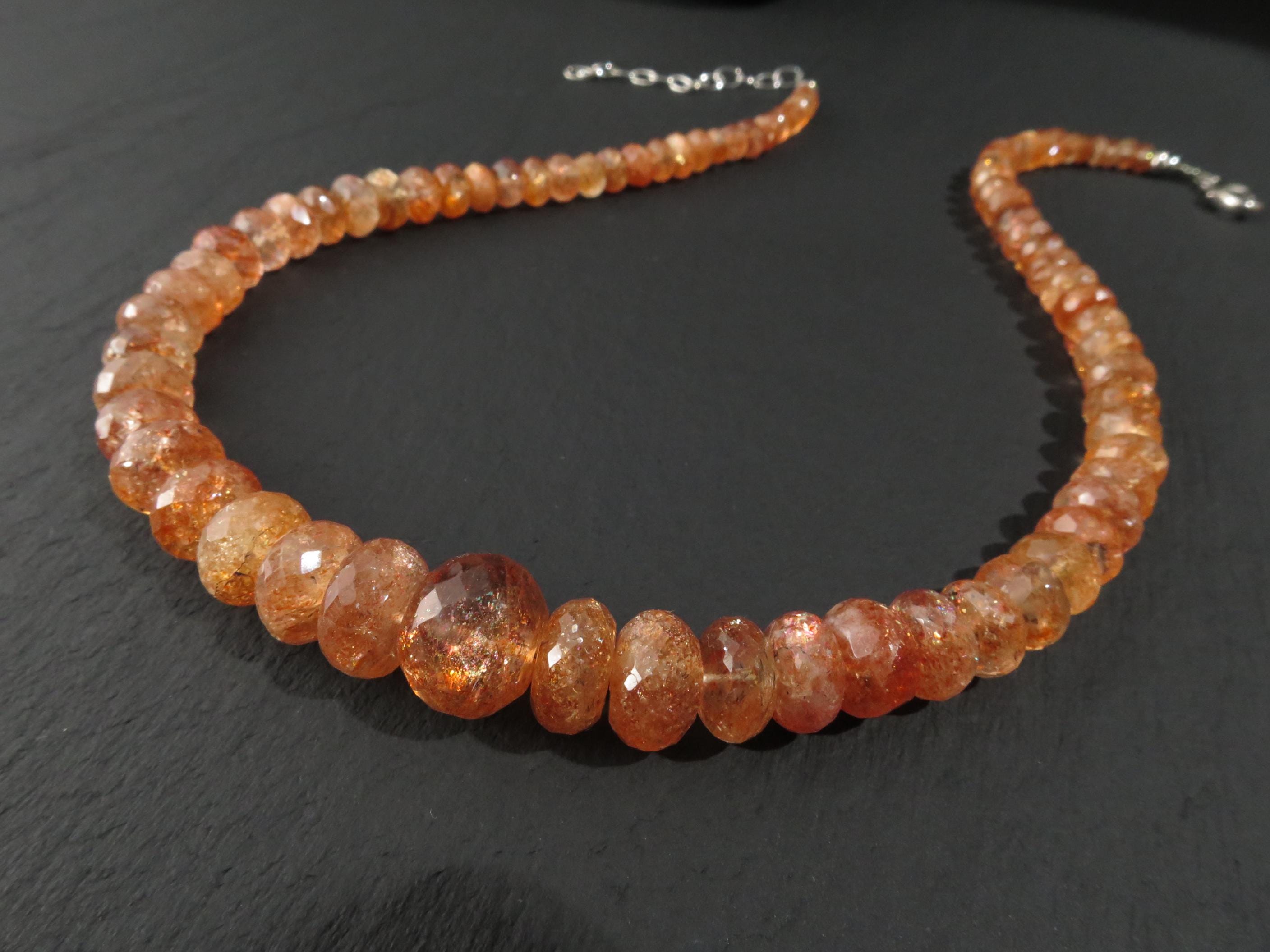 Sonnenstein Kette orange Afrikanischer Sonnenstein Tansania 925 Sterling Silber Natur Edelstein Kette