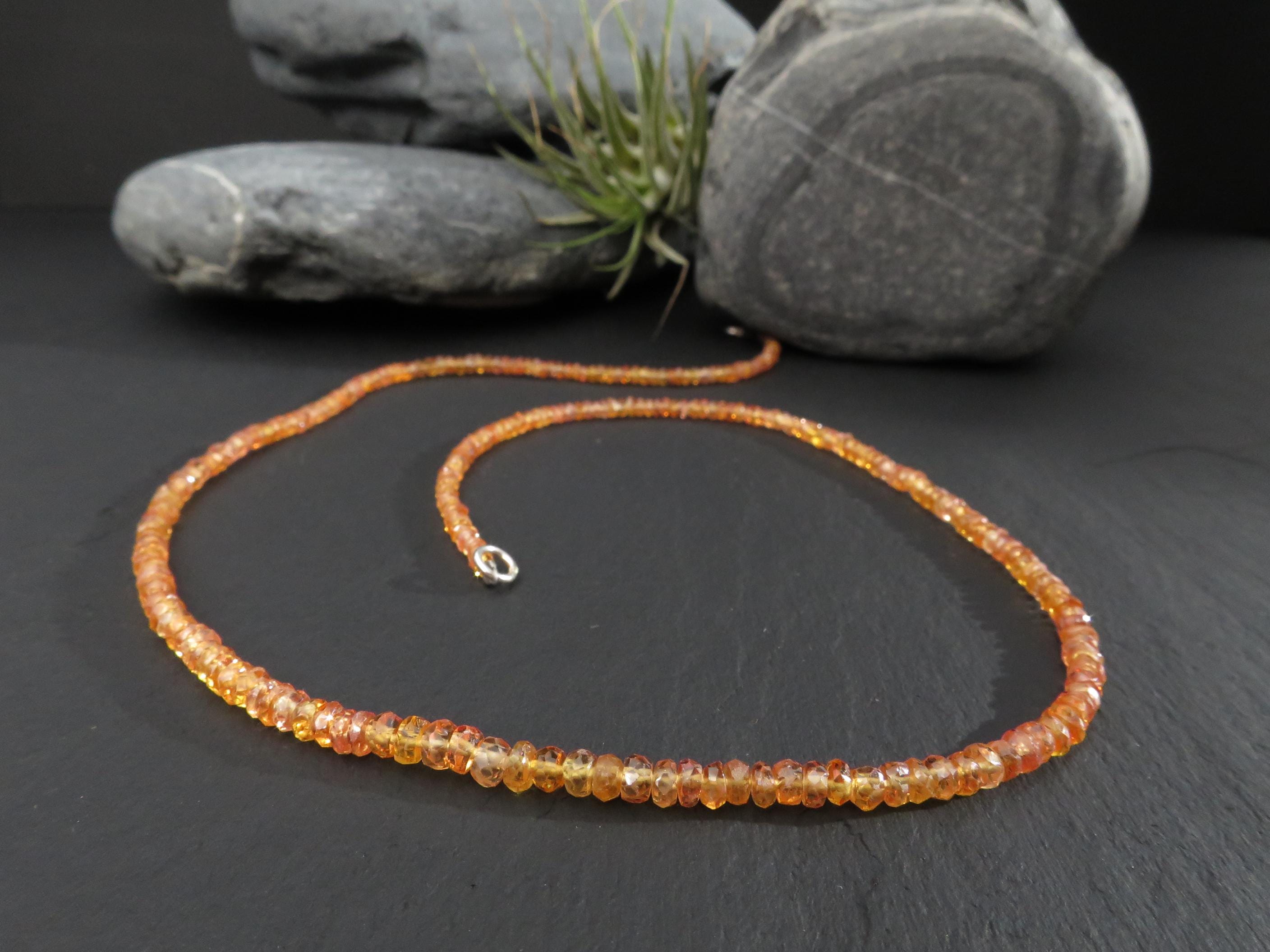 Saphir-Edelsteinkette in orange und pfirsichfarben facettiert