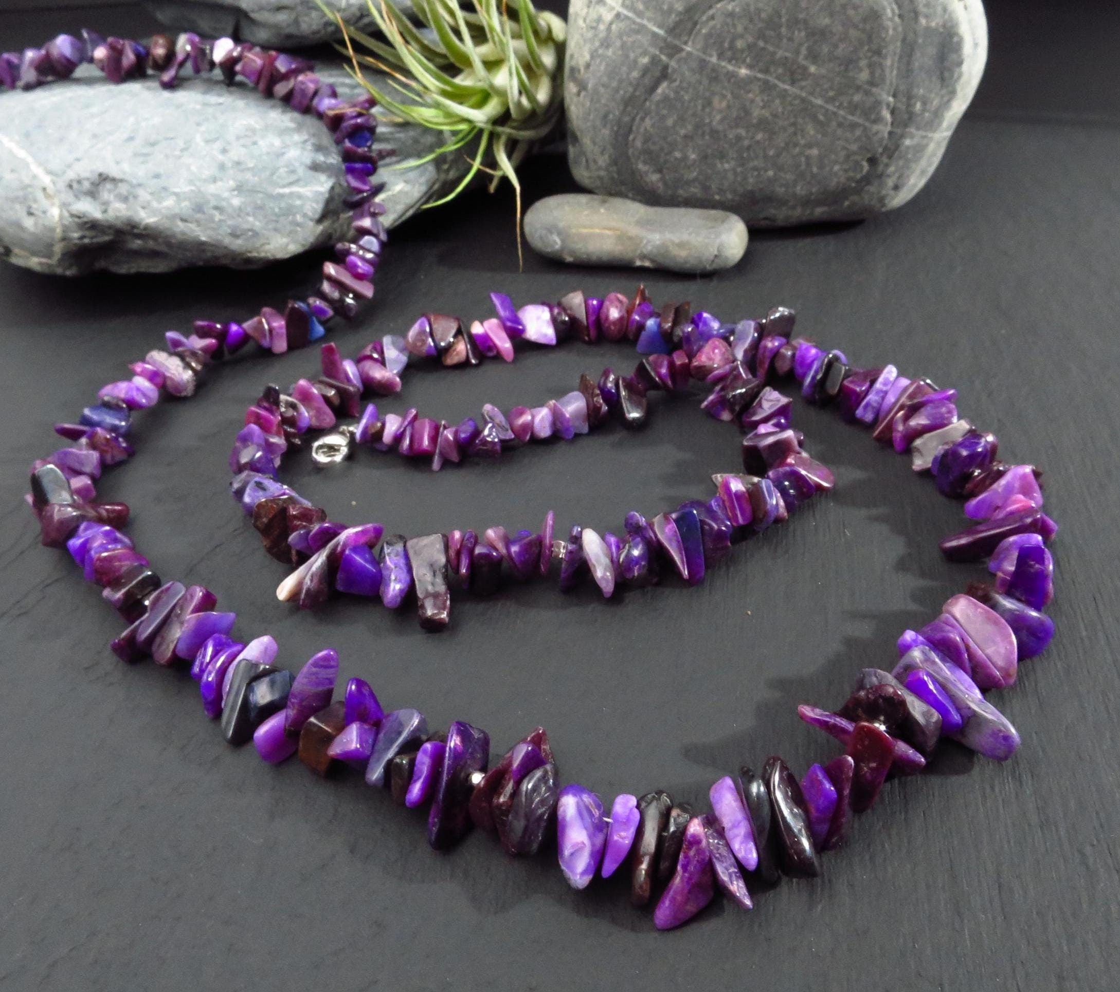 Sugilith Kette Silber echte Sugilith Collier Sugilith Afrika Unikat Sugilith Splitter Halskette unbehandelte Sugilith lange Kette