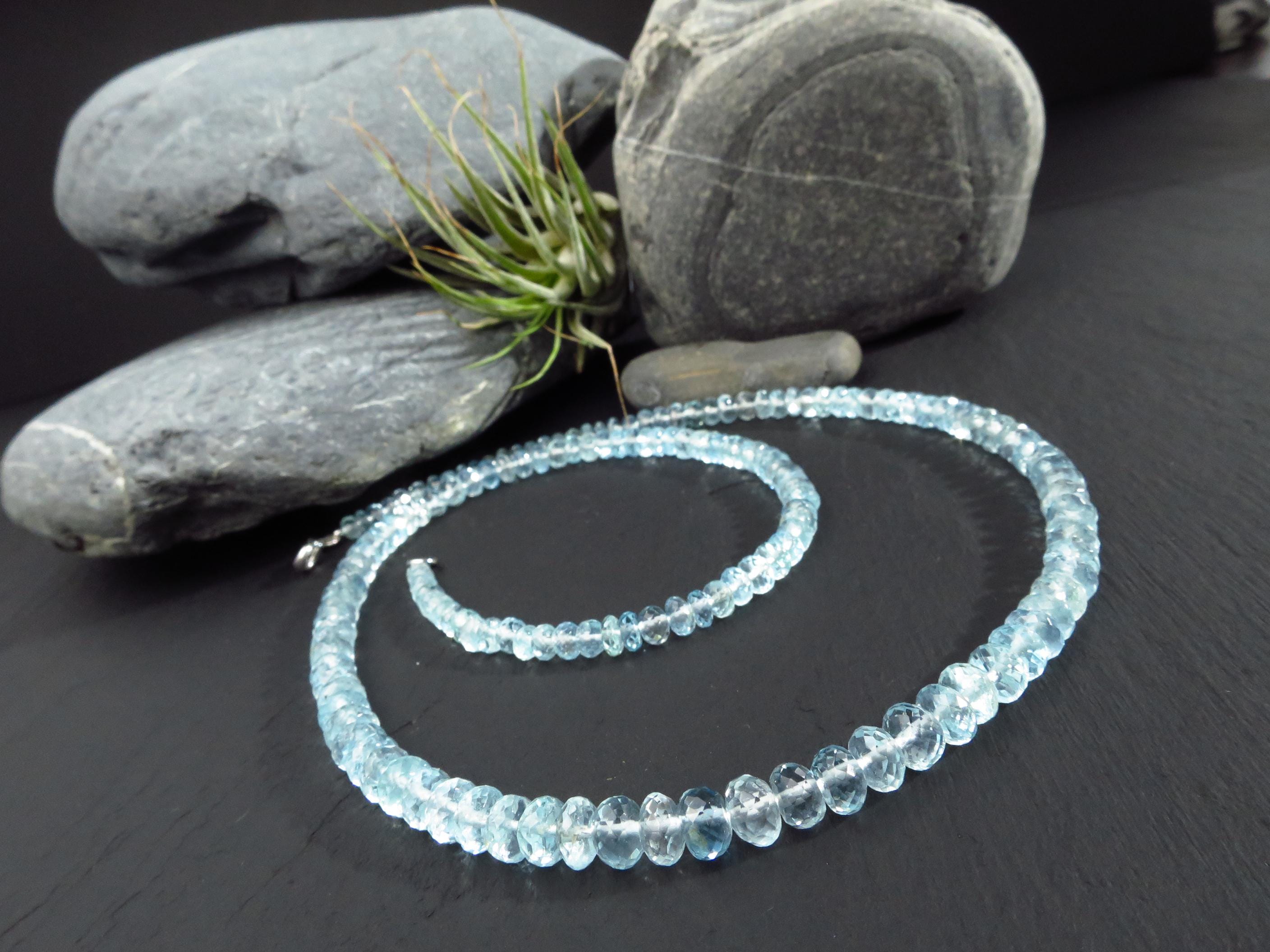 Aquamarin Kette natur Edelstein Collier facettiert