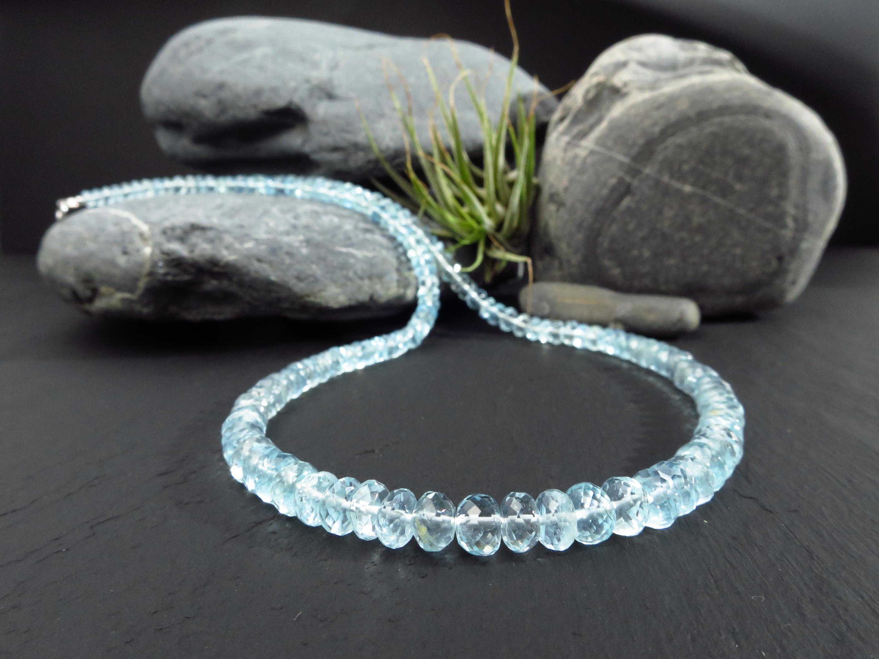 Aquamarin Kette natur Edelstein Collier facettiert