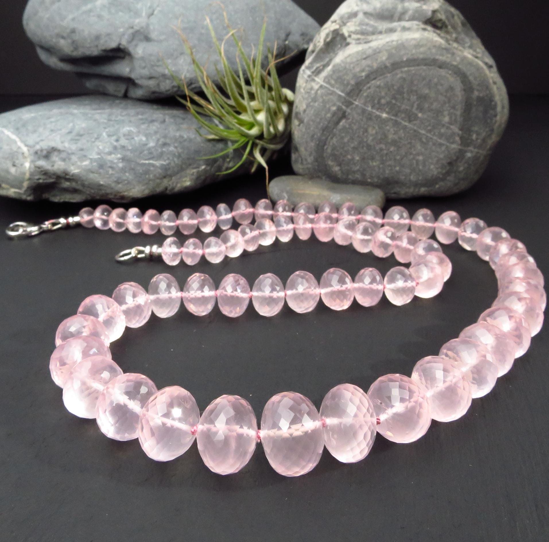 Rosenquarz Kette Silber Rosenquarz Collier rosa Edelstein klar Natur Rosenquarz Silber Halskette Unikat Natur Edelstein Kette AAA Rosenquarz