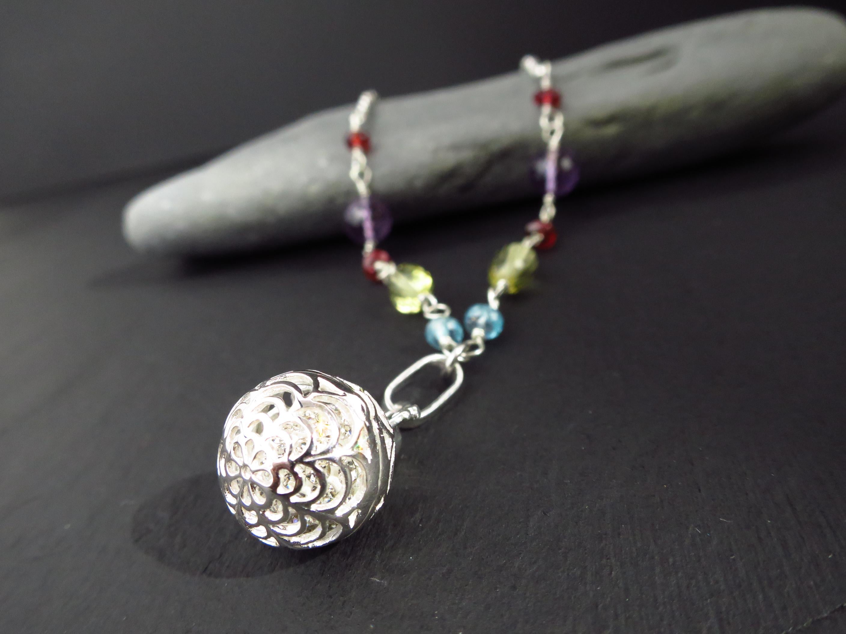 Rosenkranz Edelstein Silber Kette bunt Zirkon Citrin