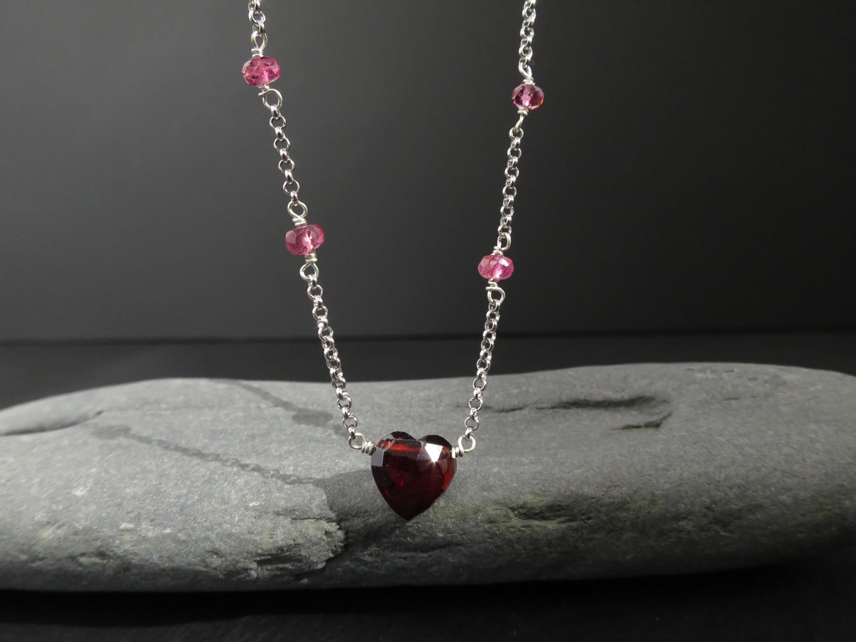 Mosambik Granat Anhänger Herz Granat rot Kette Pink Turmalin Silber Collier Kette Natur Edlesteine Grant rot Halskette Herz Anhänger