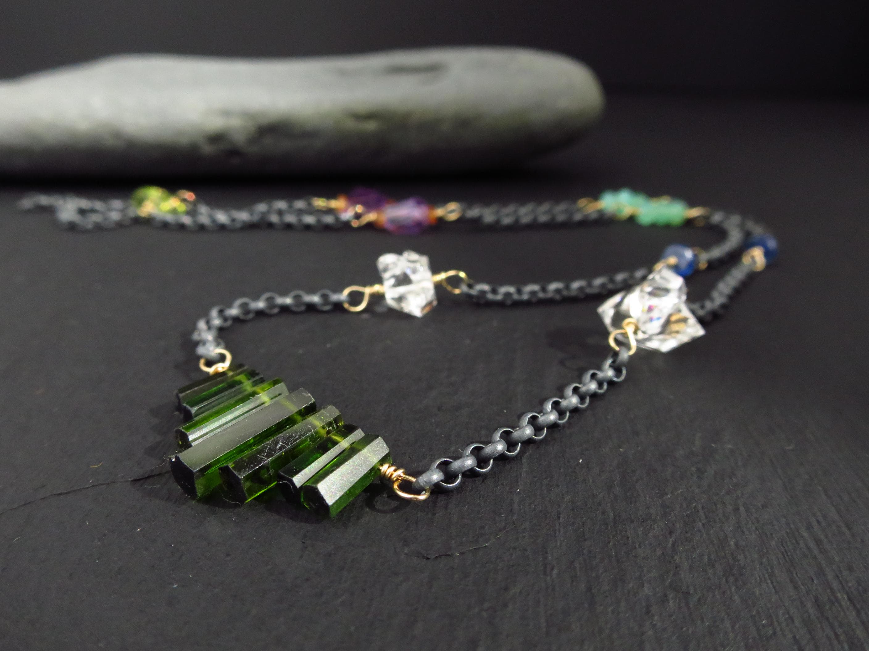 Turmalin Kette Silber Herkimer Collier bunte Edelstein Kette Sterling AAA Edelstein Chrysopras Collier Turmalin Spitzen Natur