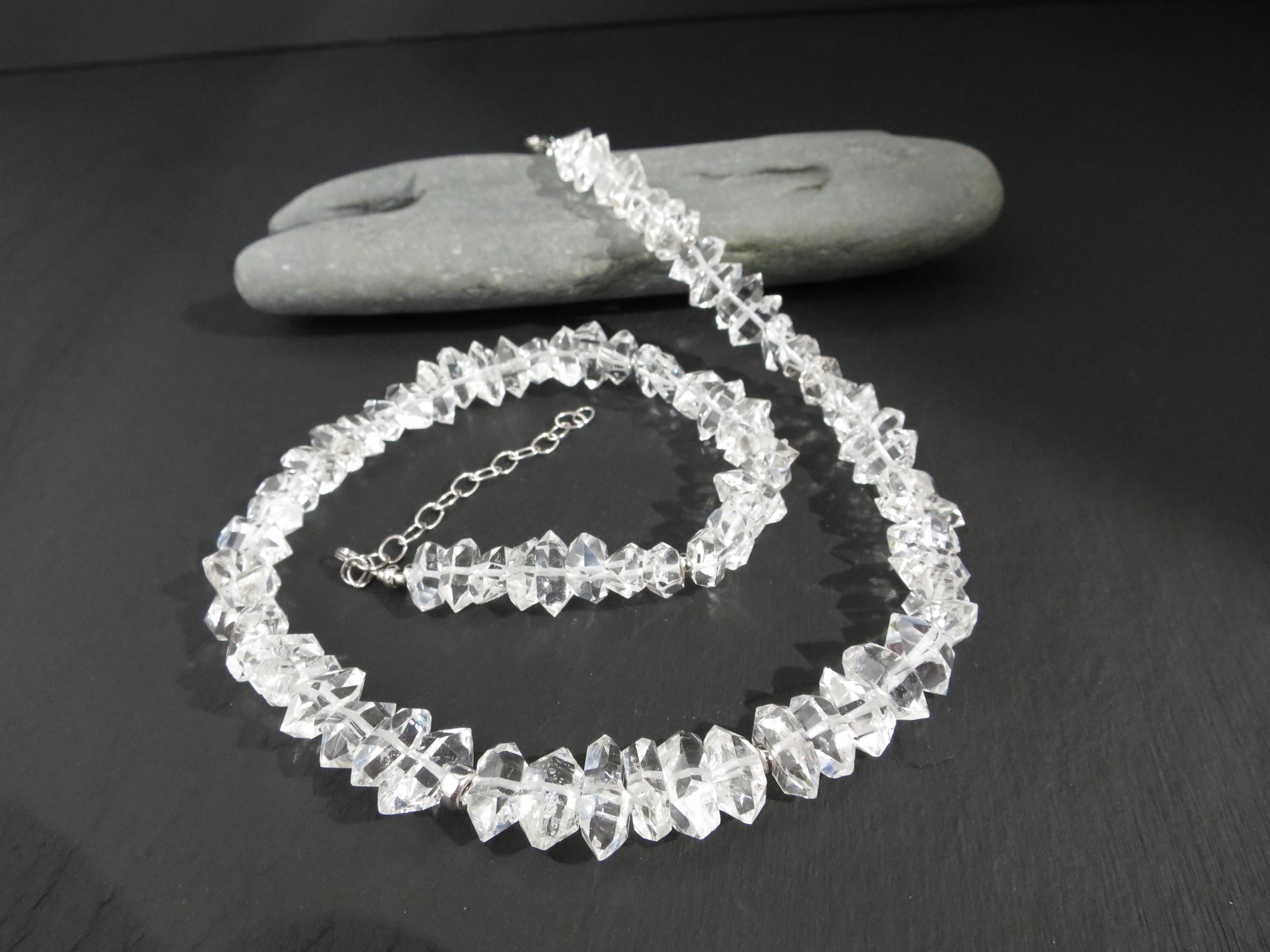 Herkimer Diamant Halskette Quarz Herkimer Diamanten Silber Doppelender Bergkristall Collier klare Kristall Kette Große Herkimer Halskette