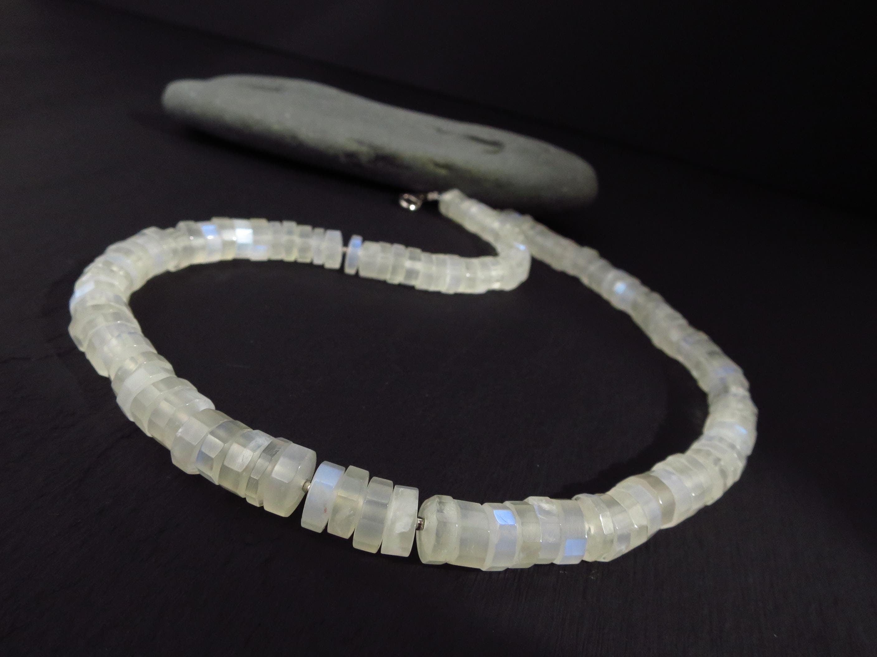 Mondstein Collier Silber Regenbogen Mondstein Kette weiß Edelstein Natur Mondstein Halskette Edelsteine Stepcut Mondstein Kette Unikat