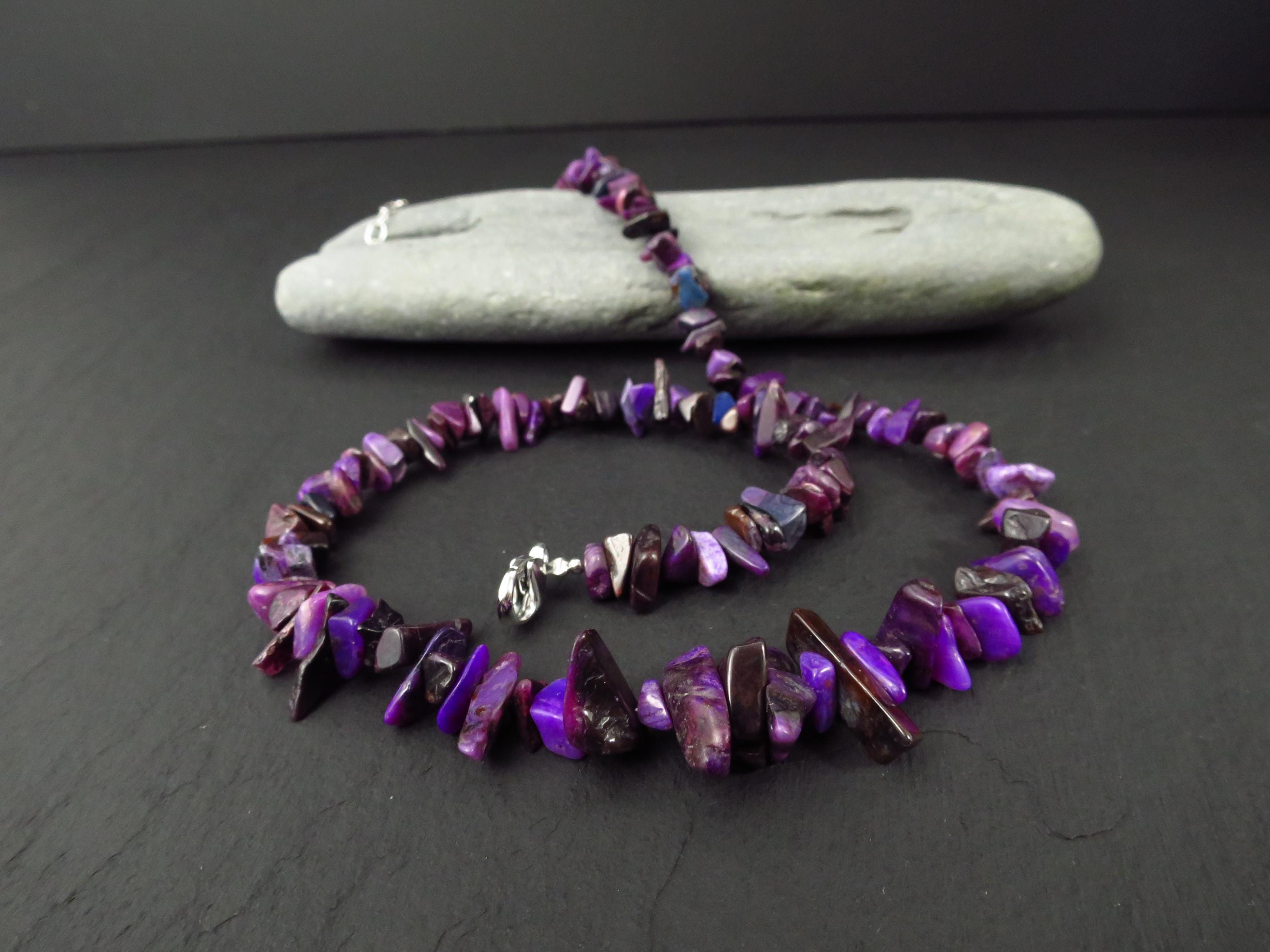 Sugilith Kette Silber Sugilith Splitter Kette Silber unbehandelte Sugilit Collier Edelstein Natur intensive Lila Sugilith Halskette Silber