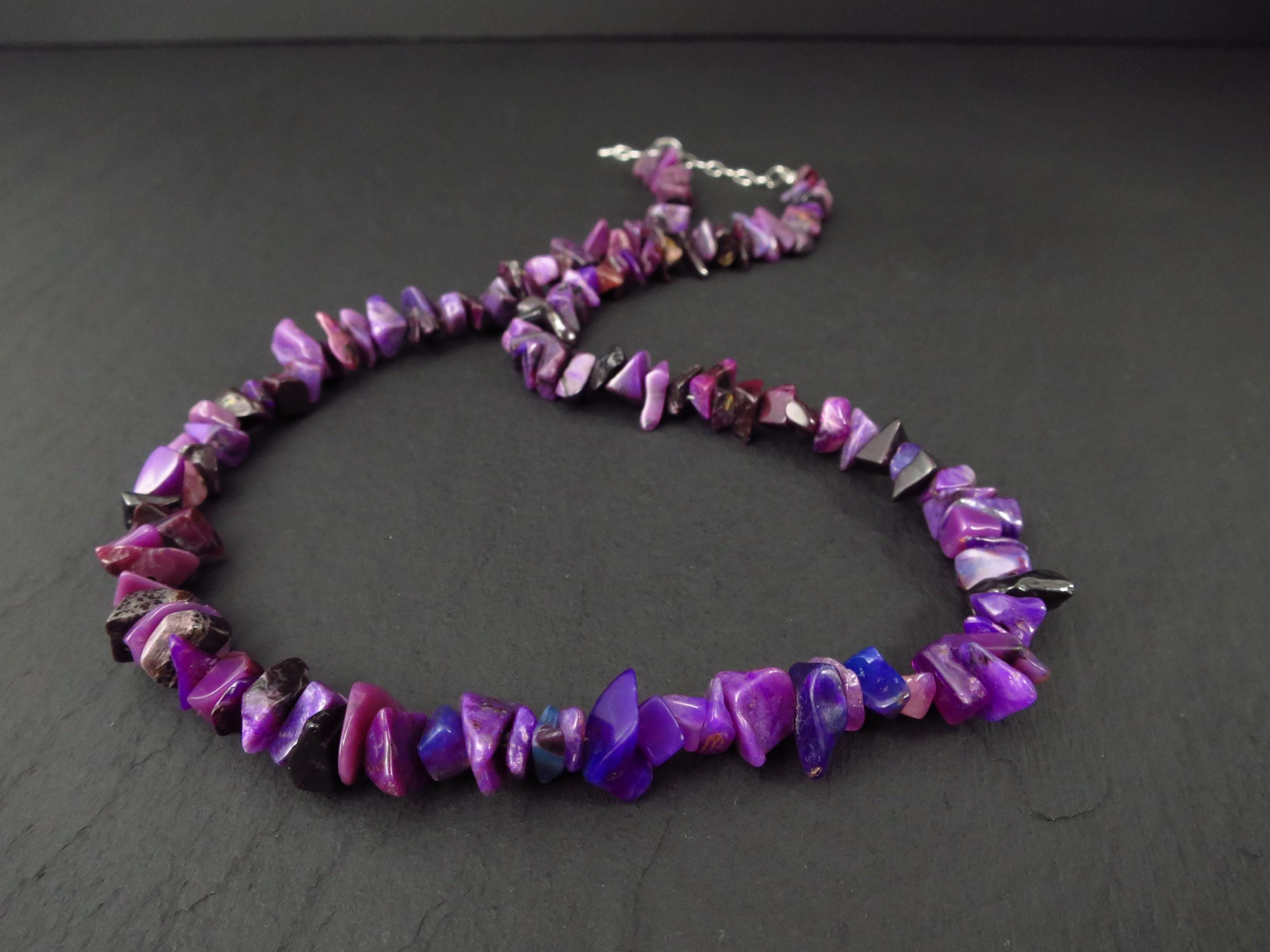 Fantastische echte Sugilith Chips Kette unbehandelt mit Sterling Silber Verschluss