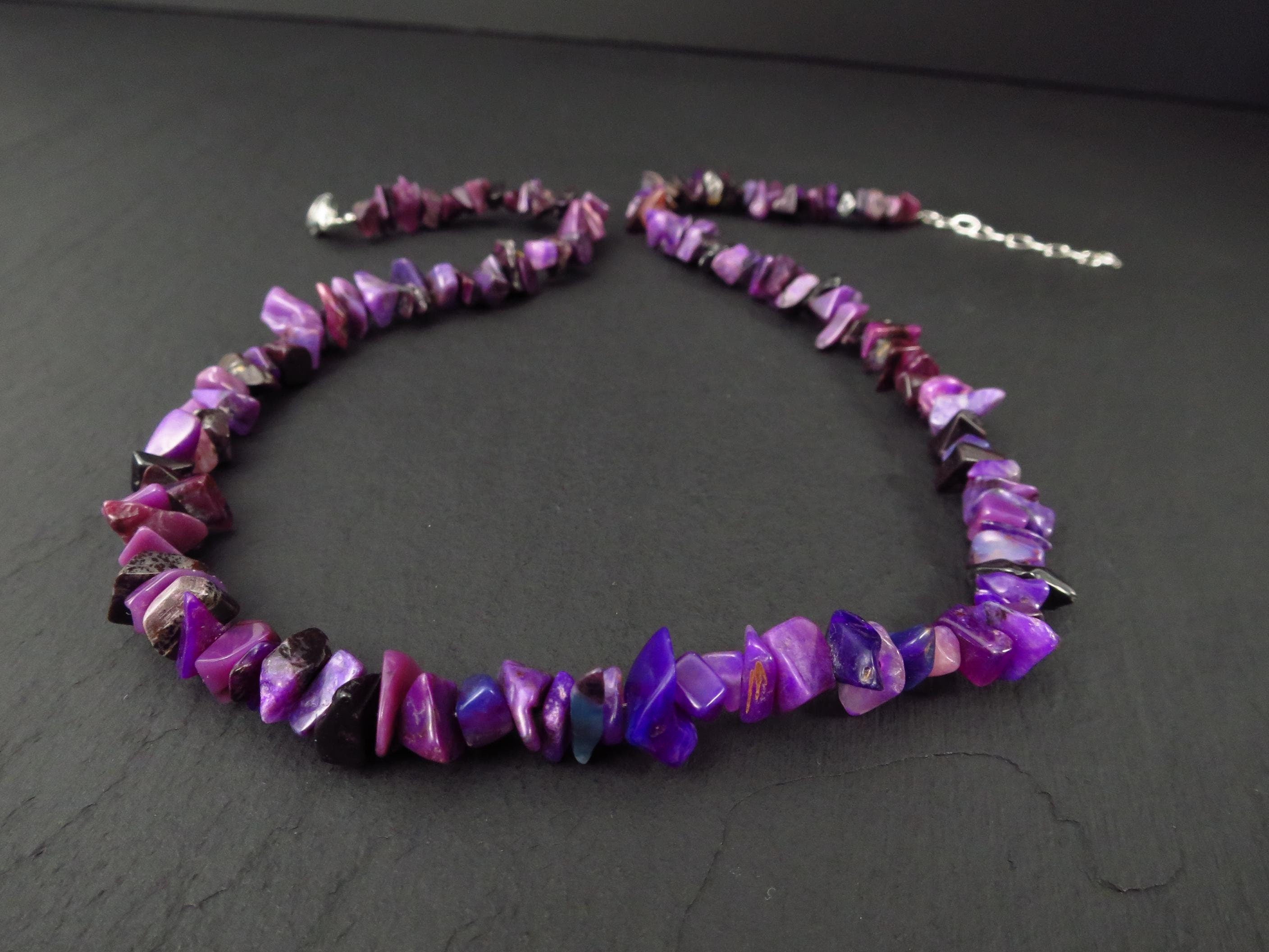 Sugilith Kette Silber Sugilith Splitter Kette Silber unbehandelte Sugilit Collier Edelstein Natur intensive Lila Sugilith Halskette Silber