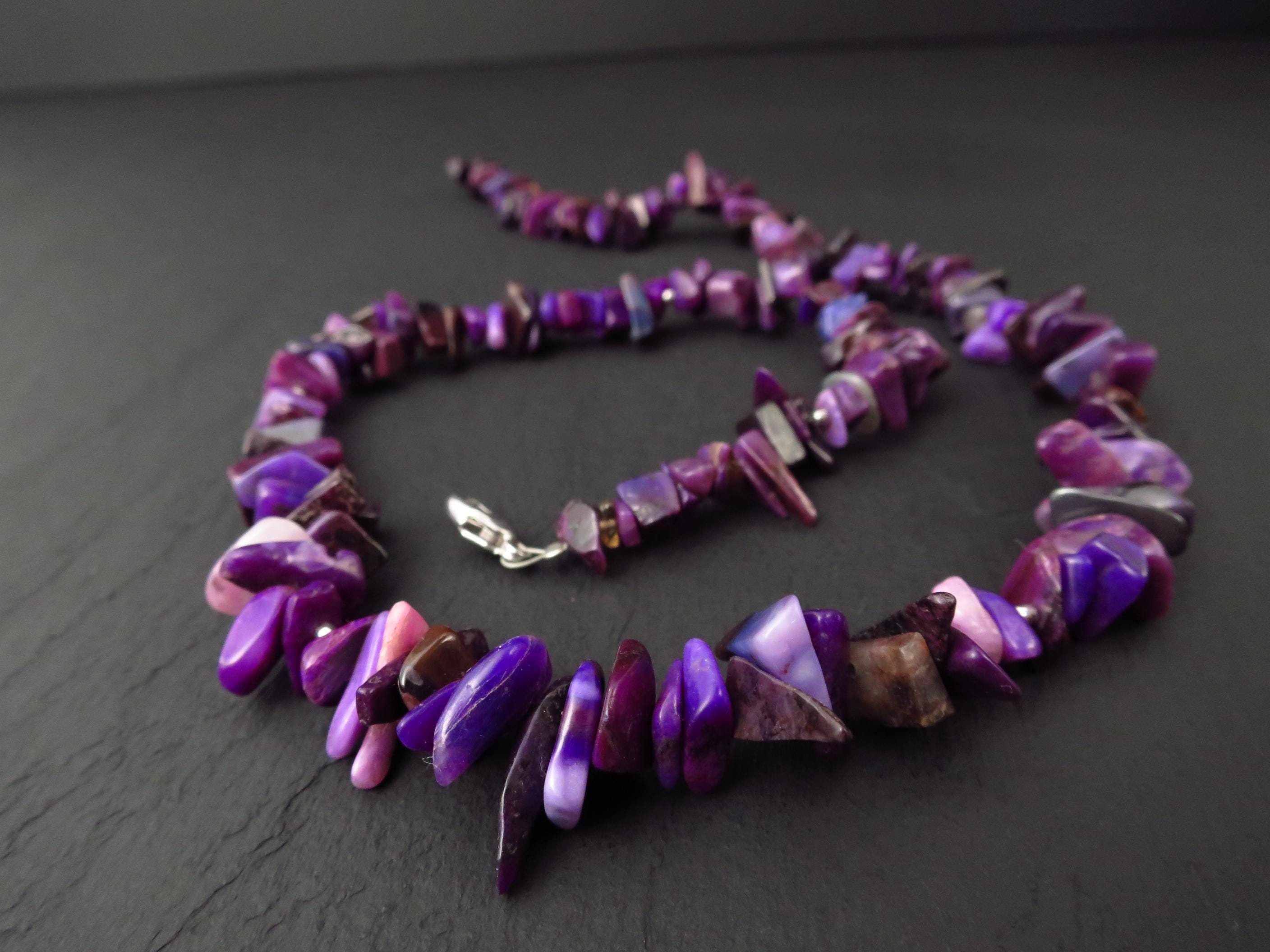 Echte Sugilith Kette Silber Verschluss Edelstein Splitter