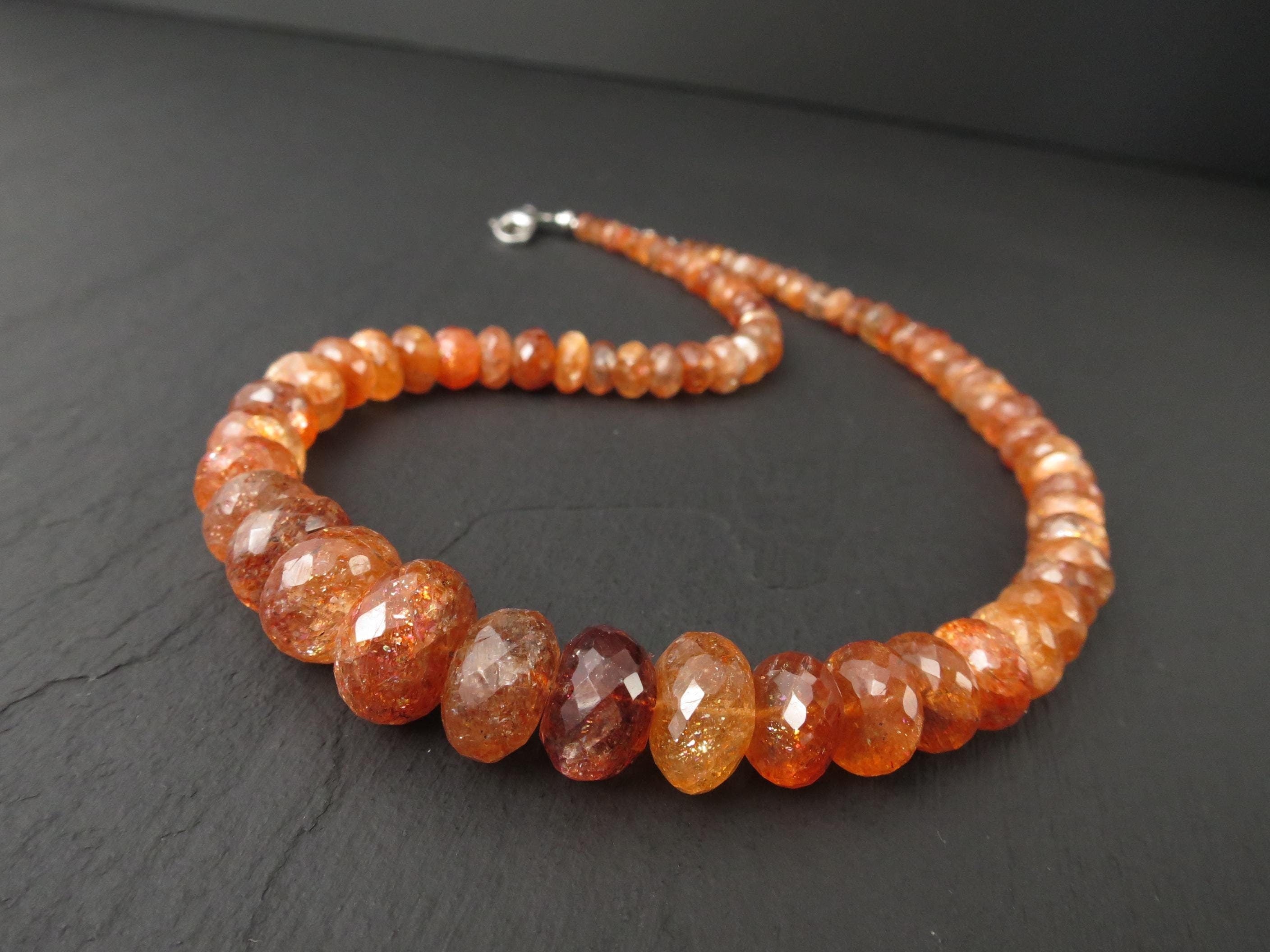 Sonnenstein Kette orange Afrikanischer Sonnenstein Tansania 925 Sterling Silber Verschluss Sonnenstein facettiert Natur Glitzer