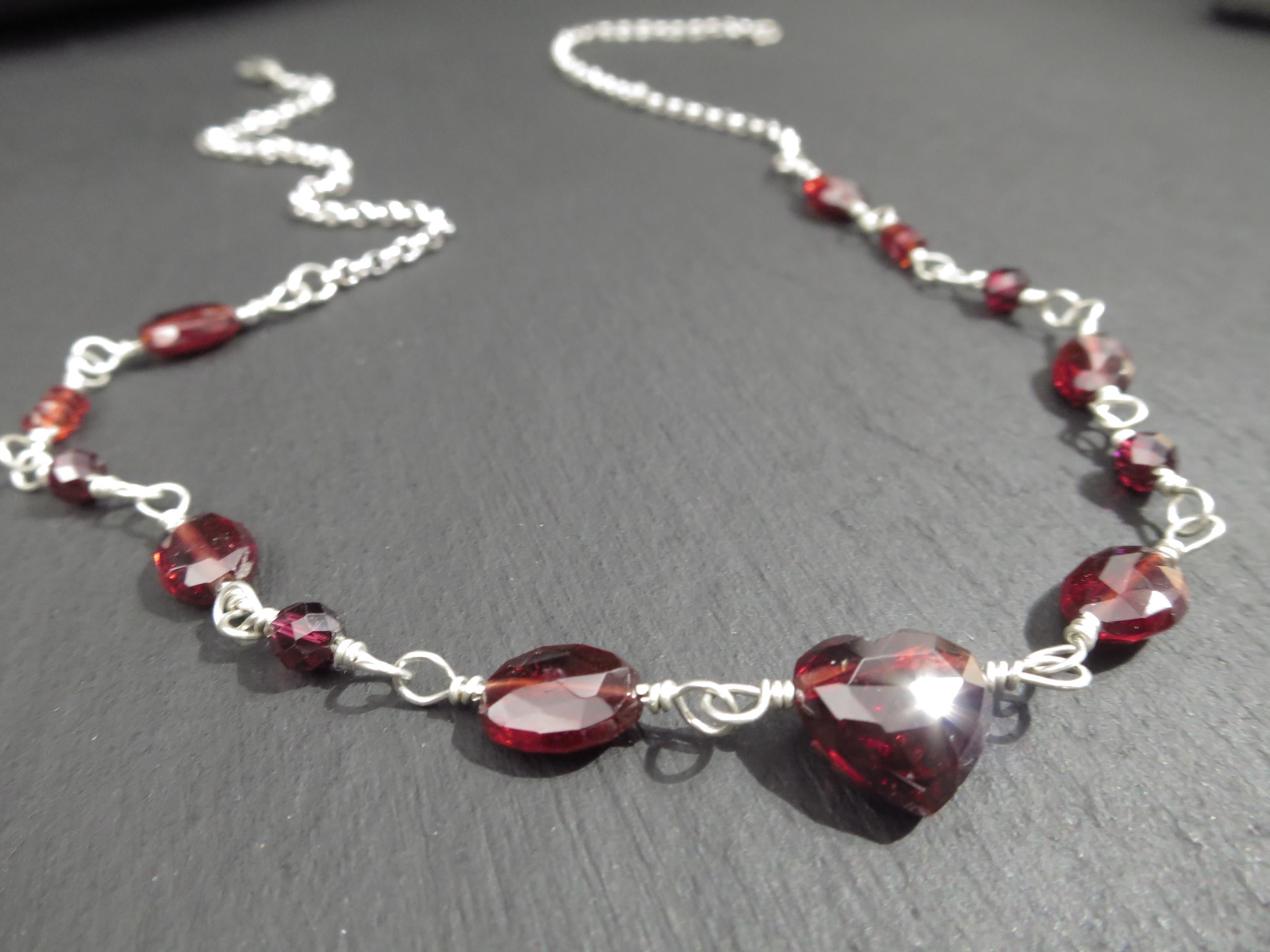 Granat Herz Kette Argentium Silber Edelstein Collier 47 cm