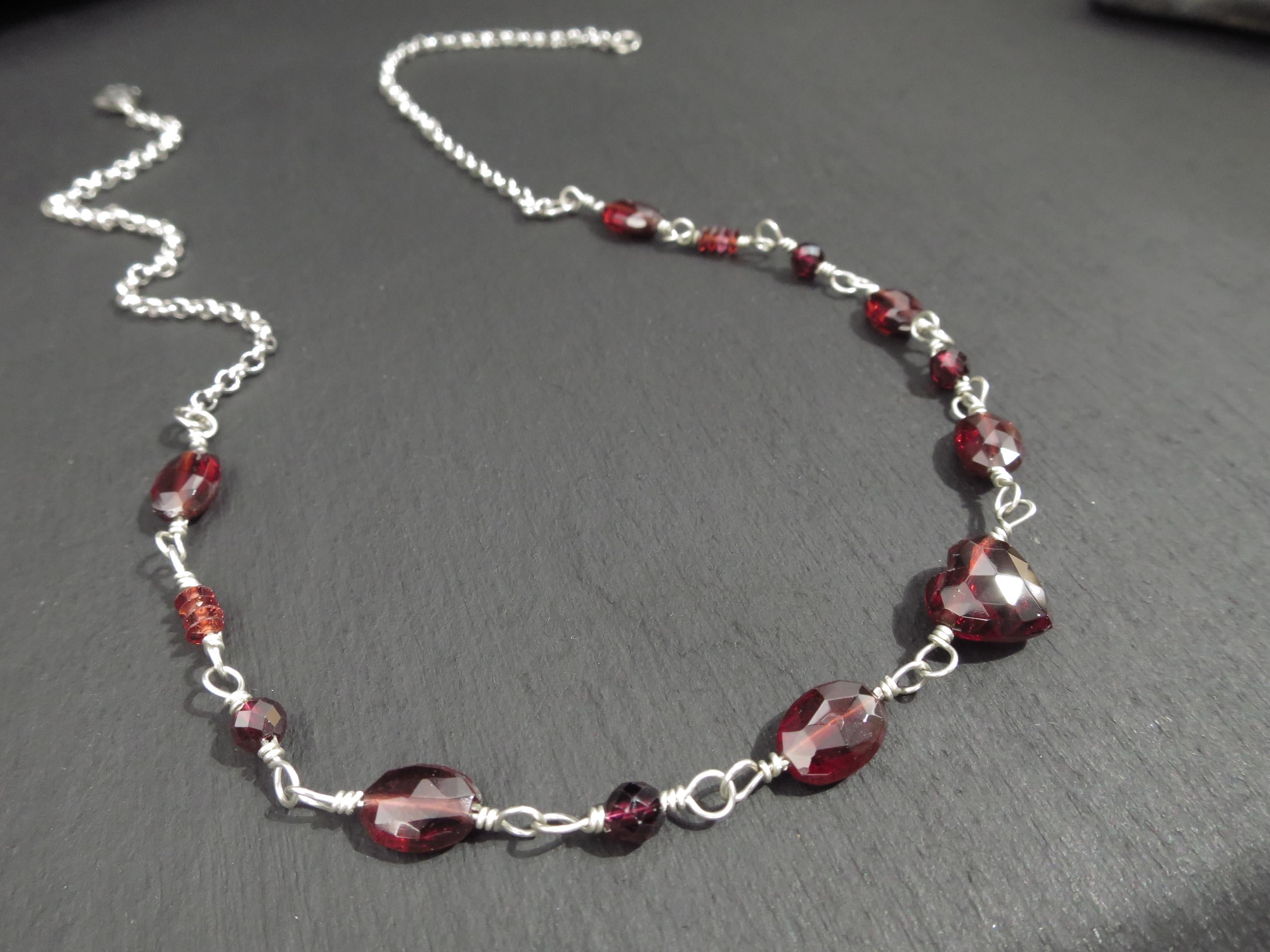 Granat Herz Kette Argentium Silber Edelstein Collier 47 cm