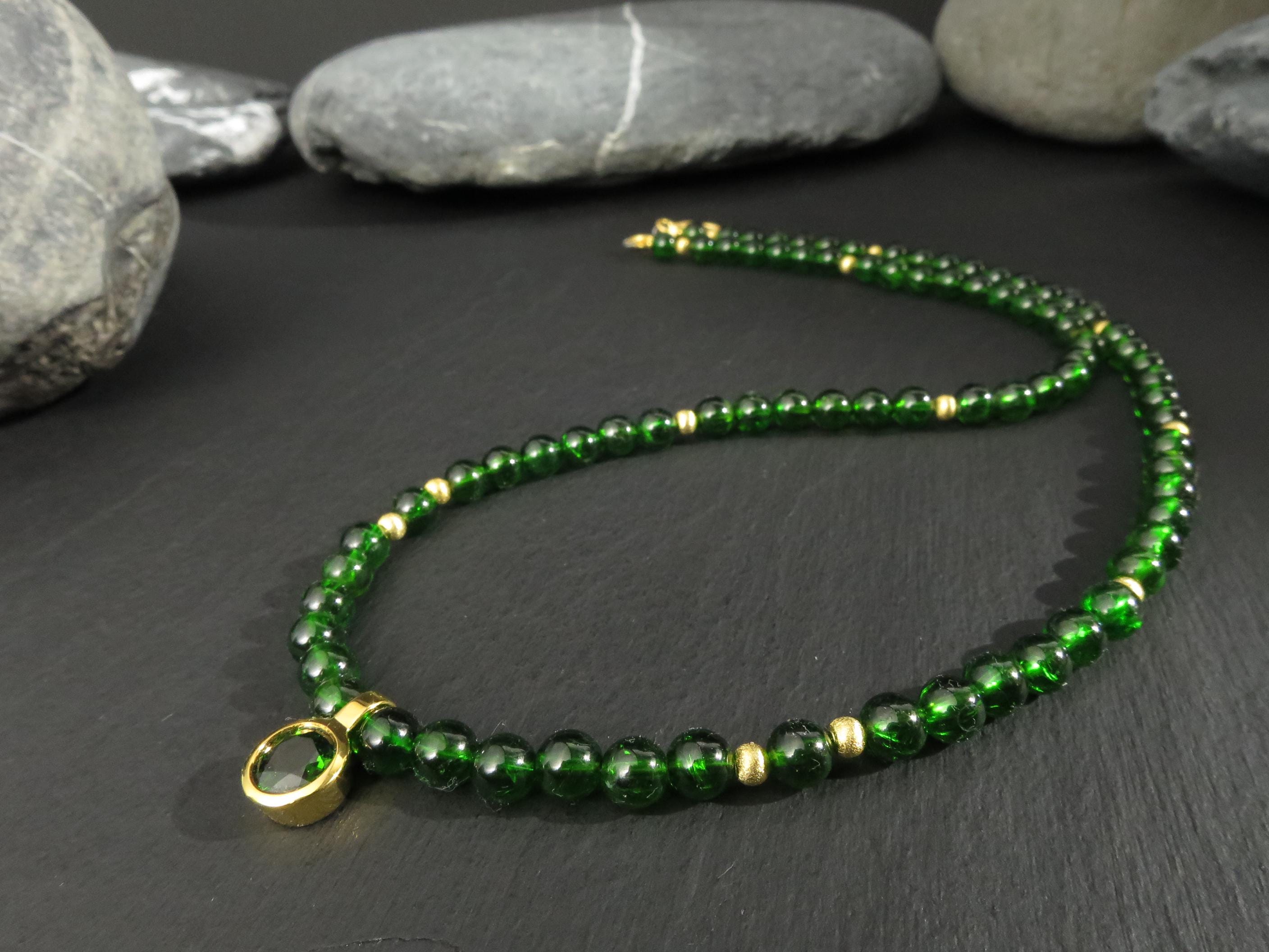 Chromdiopsid Kette Anhänger Silber vergoldet grün