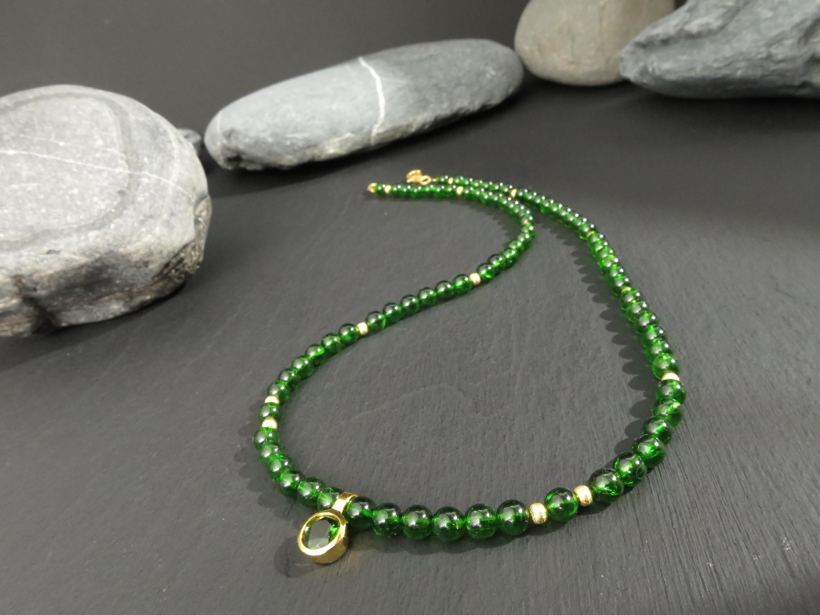 Chromdiopsid Kette Anhänger Silber vergoldet grün