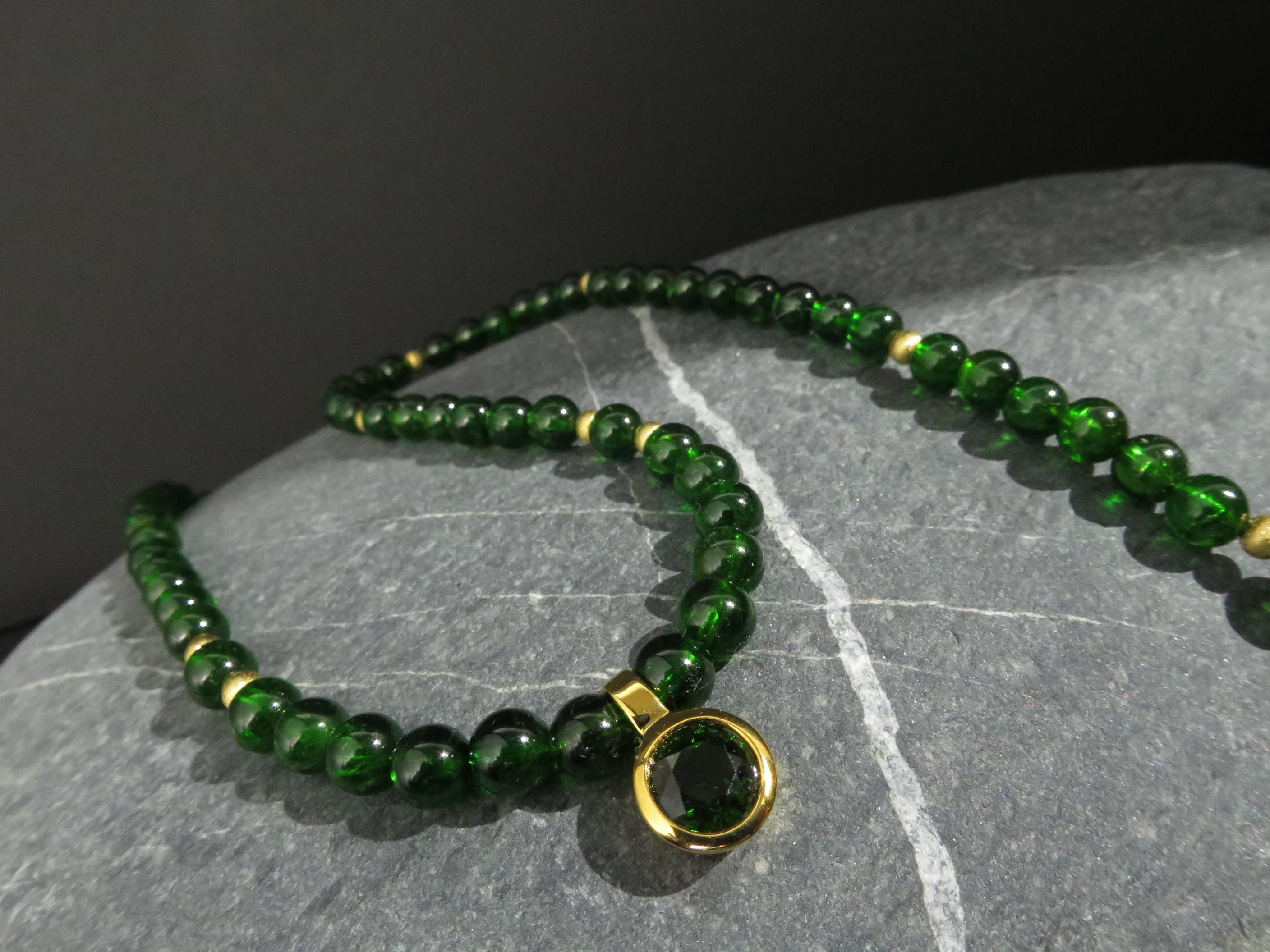 Chromdiopsid Kette Anhänger Silber vergoldet grün