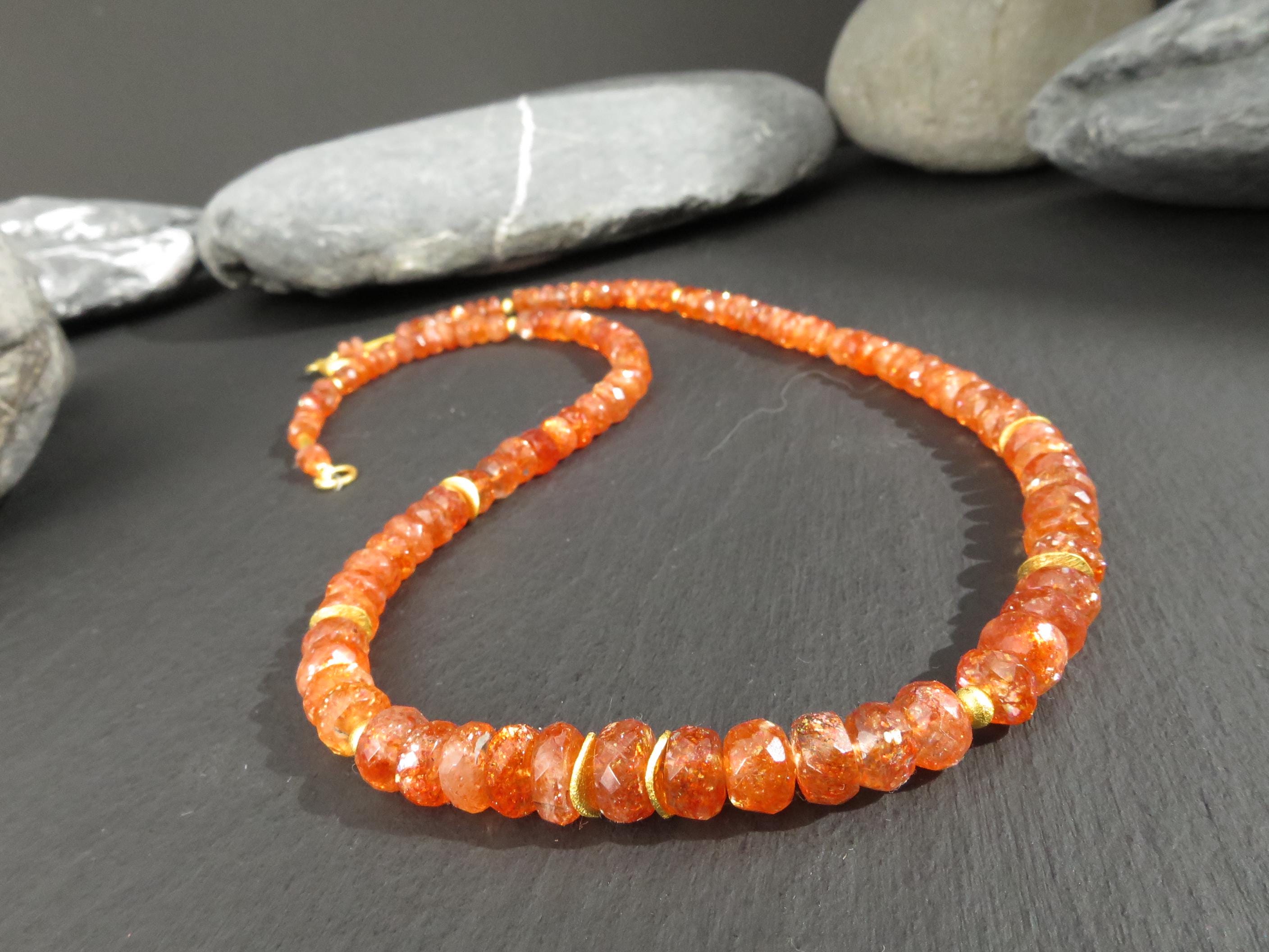 Sonnenstein Kette 48,5cm vergoldet Edelsteinkette