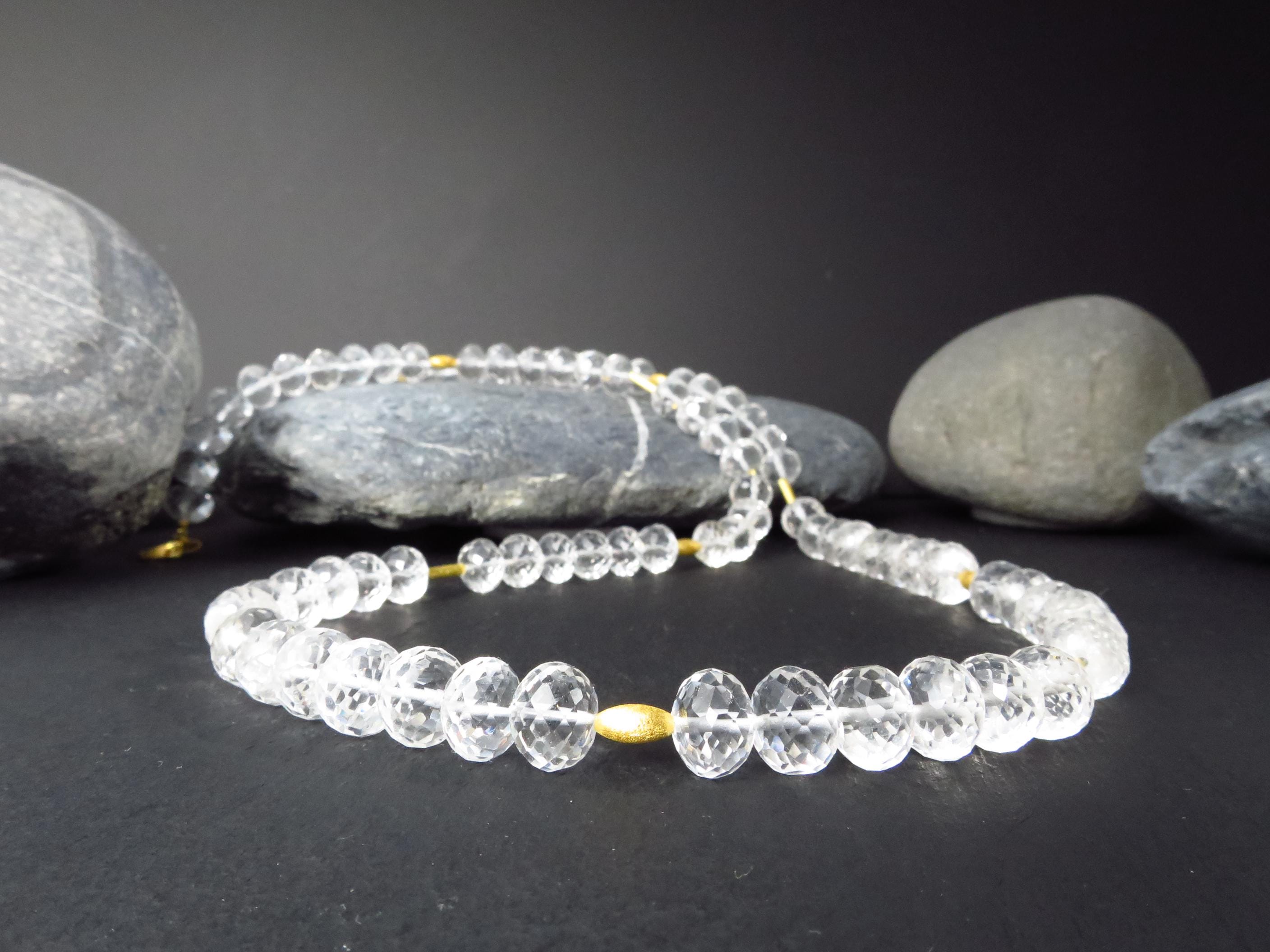 Lange Bergkristall Edelsteinkette vergoldet 64cm