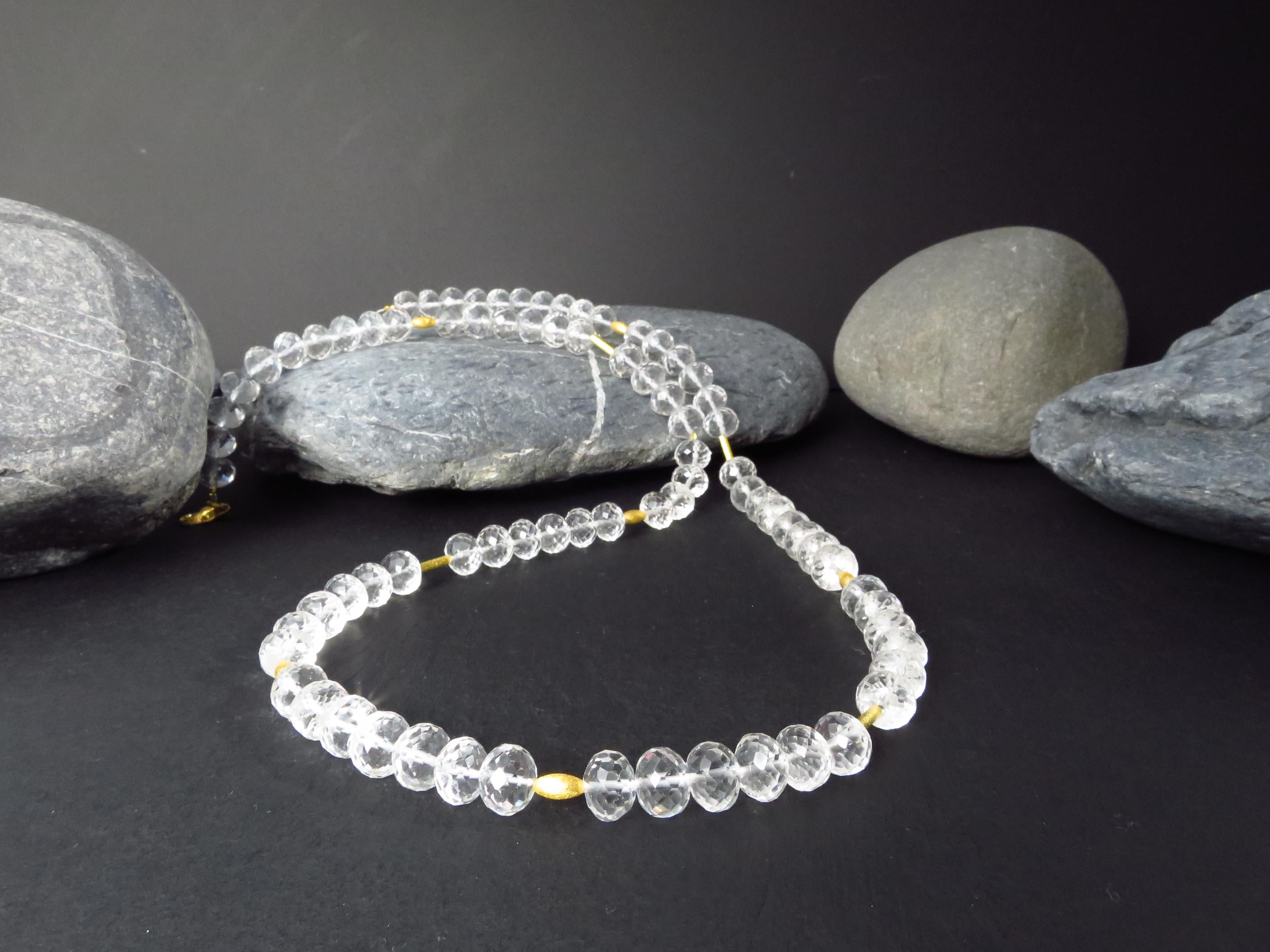 Lange Bergkristall Edelsteinkette vergoldet 64cm