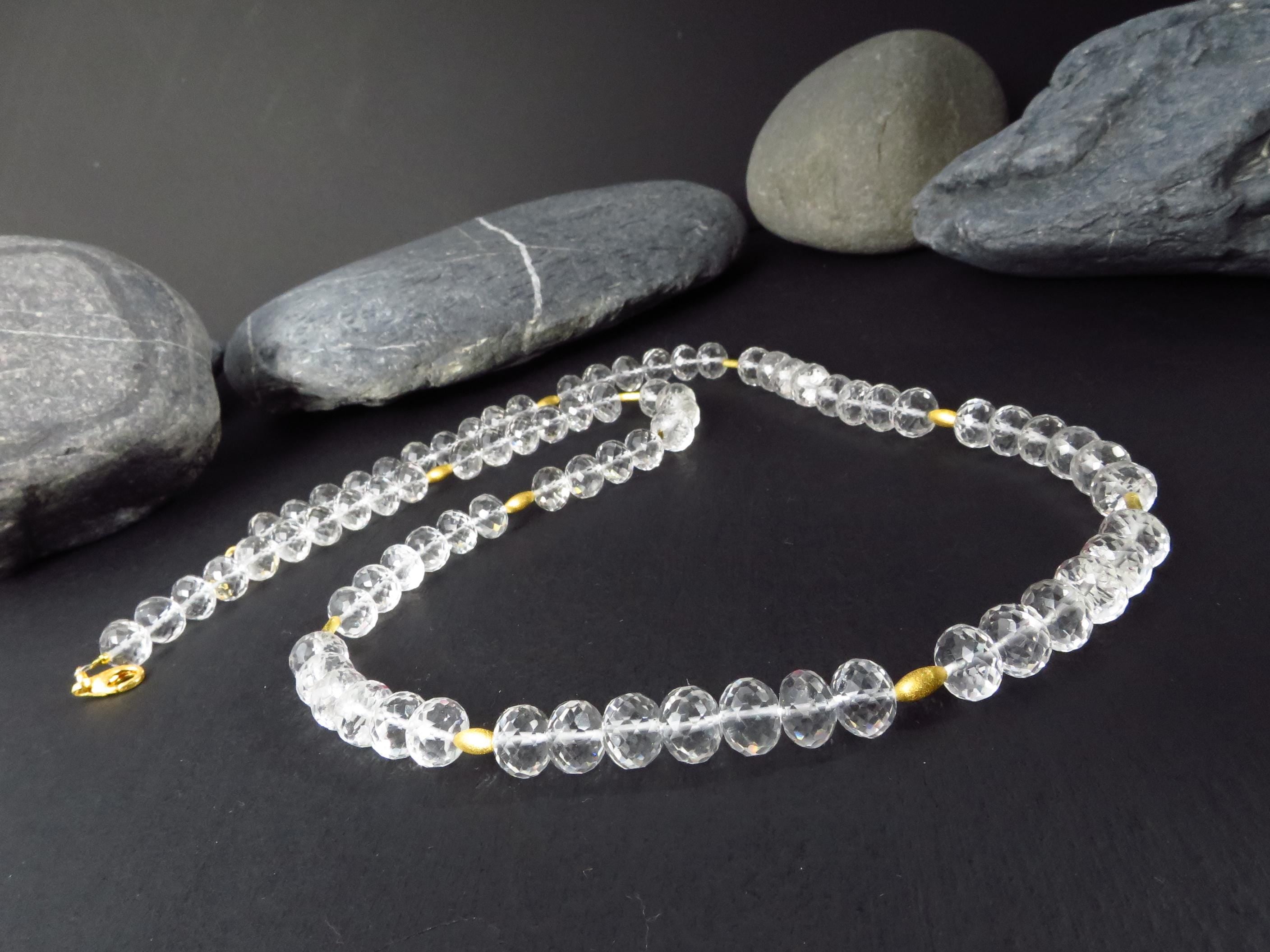 Lange Bergkristall Edelsteinkette vergoldet 64cm