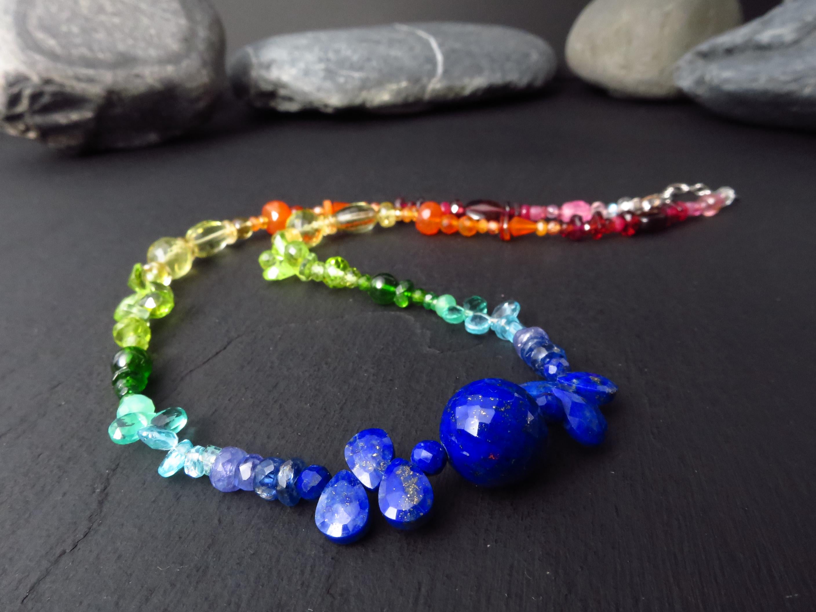 Chakra Regenbogen bunte Kette Silber Edelstein