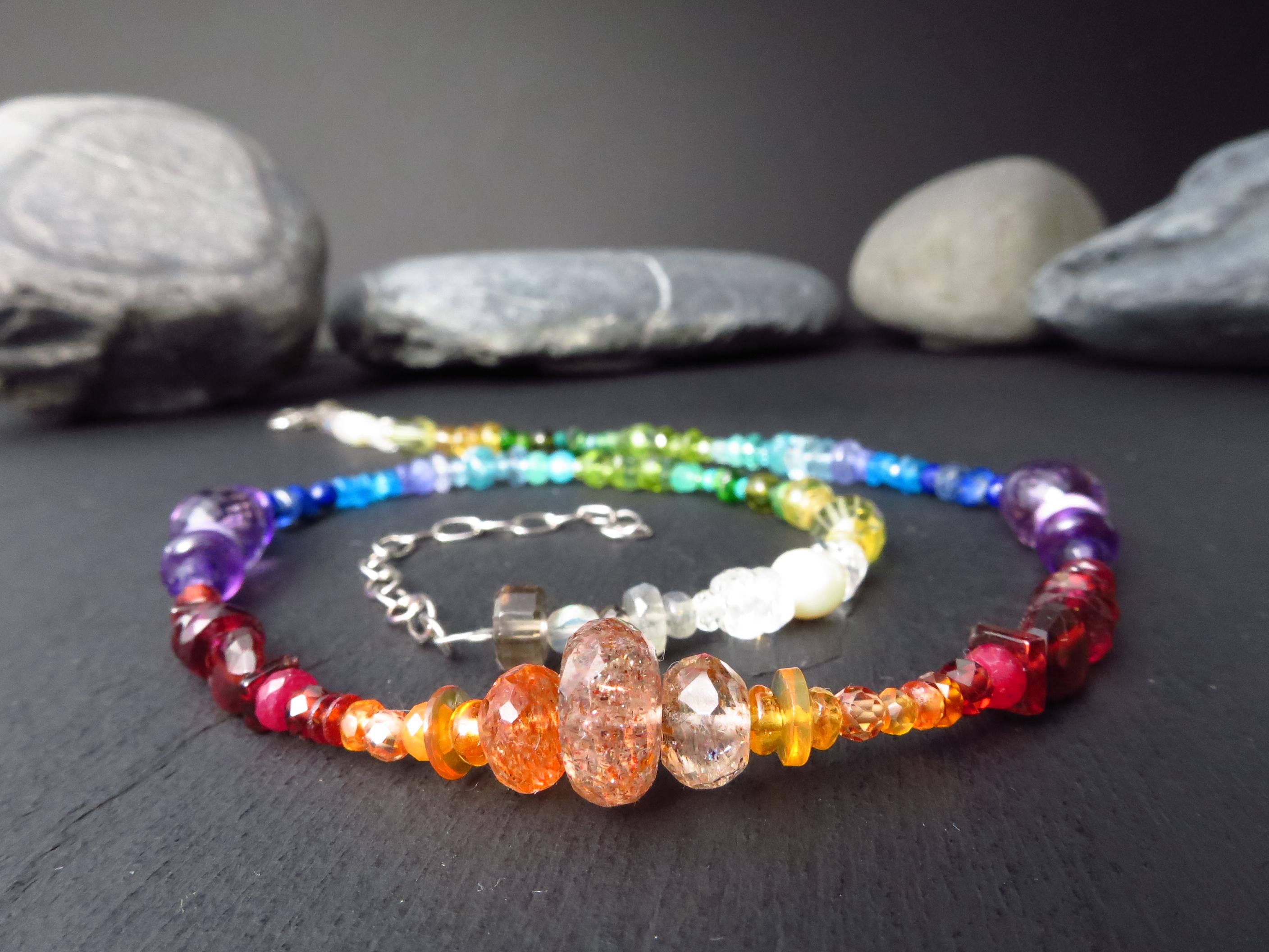 Chakra Sonnenstein bunte Kette Silber Edelstein
