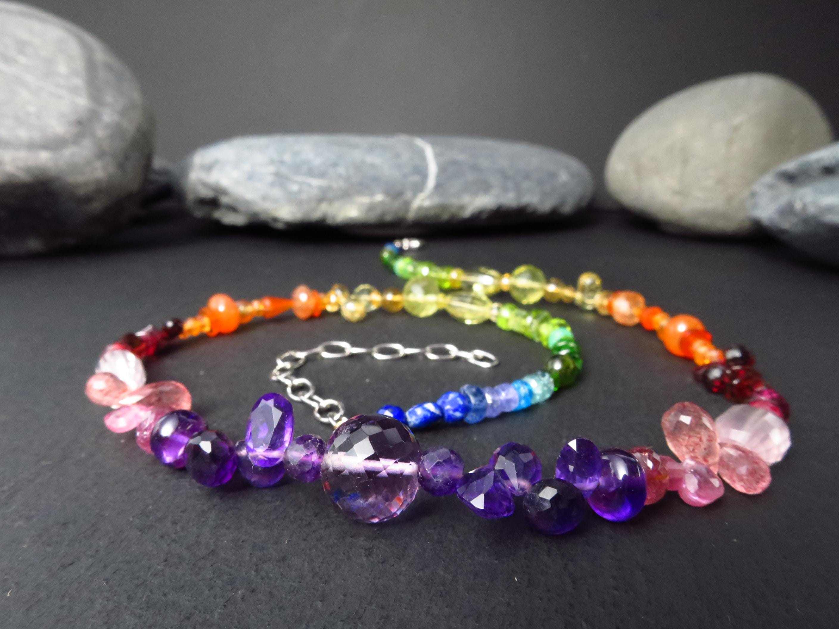Chakra Spektral bunte Kette Silber 40cm +6cm Amethyst
