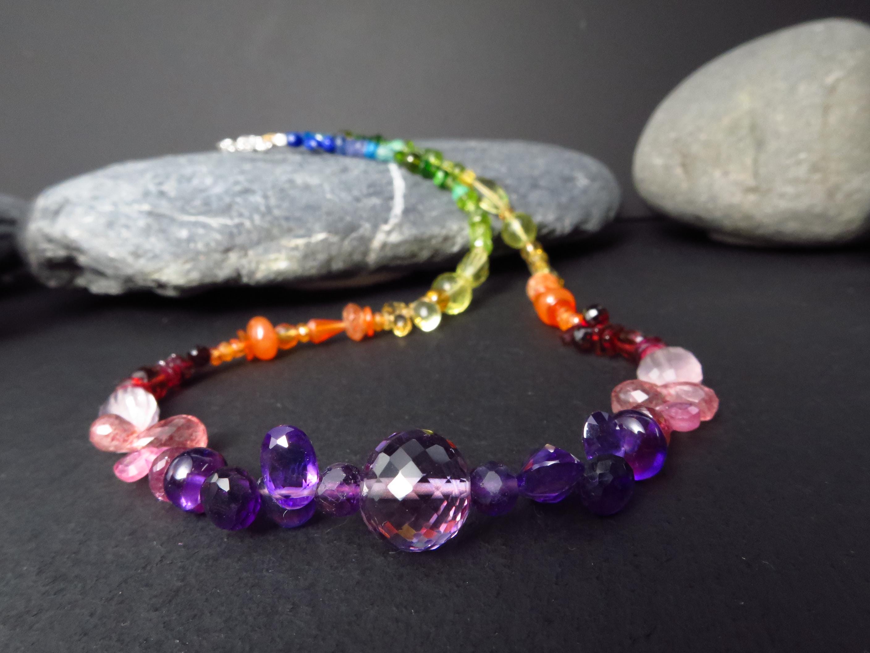 Chakra Spektral bunte Kette Silber 40cm +6cm Amethyst