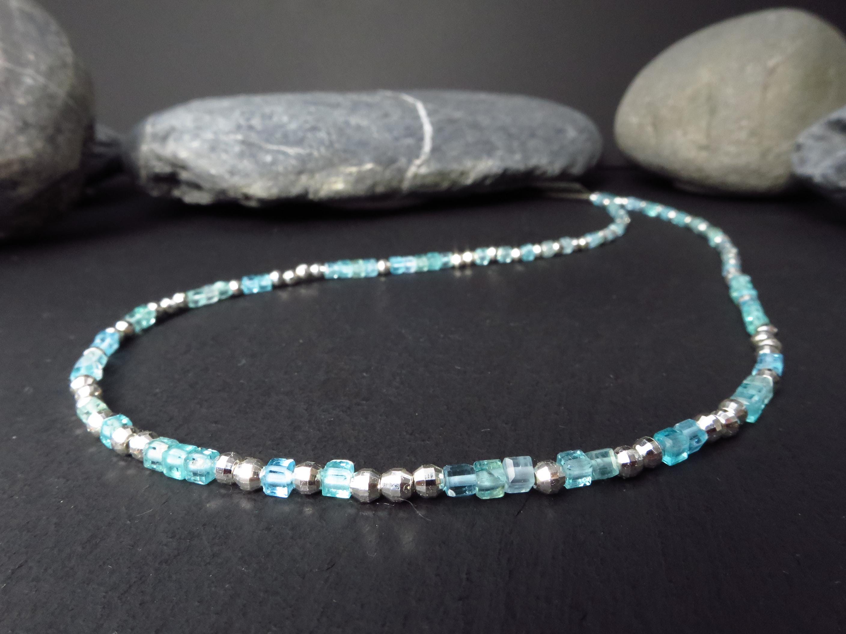 Apatit Würfel Kette 45cm Sterling Silber türkis