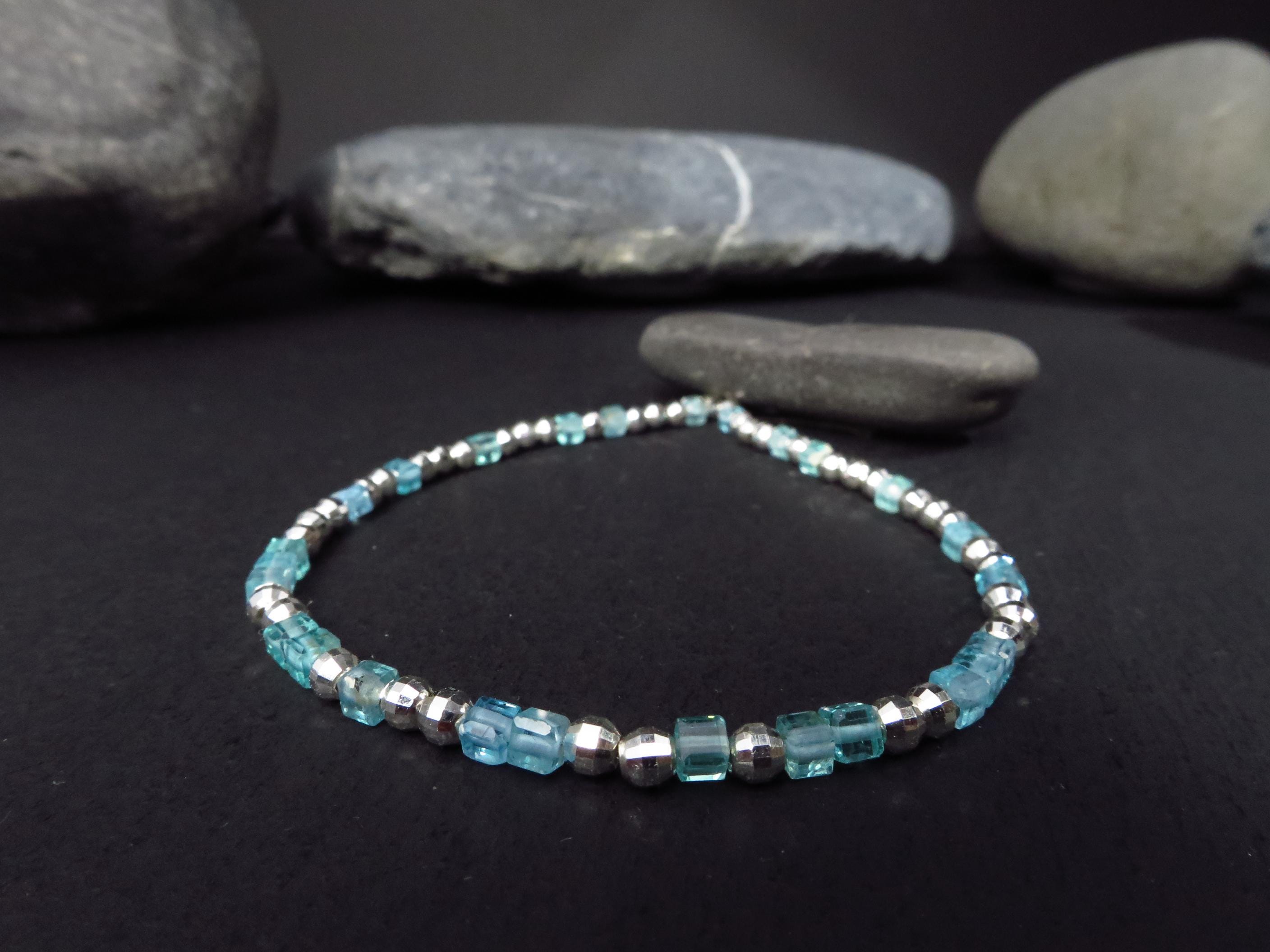 Apatit Würfel Armband 45cm Sterling Silber türkis