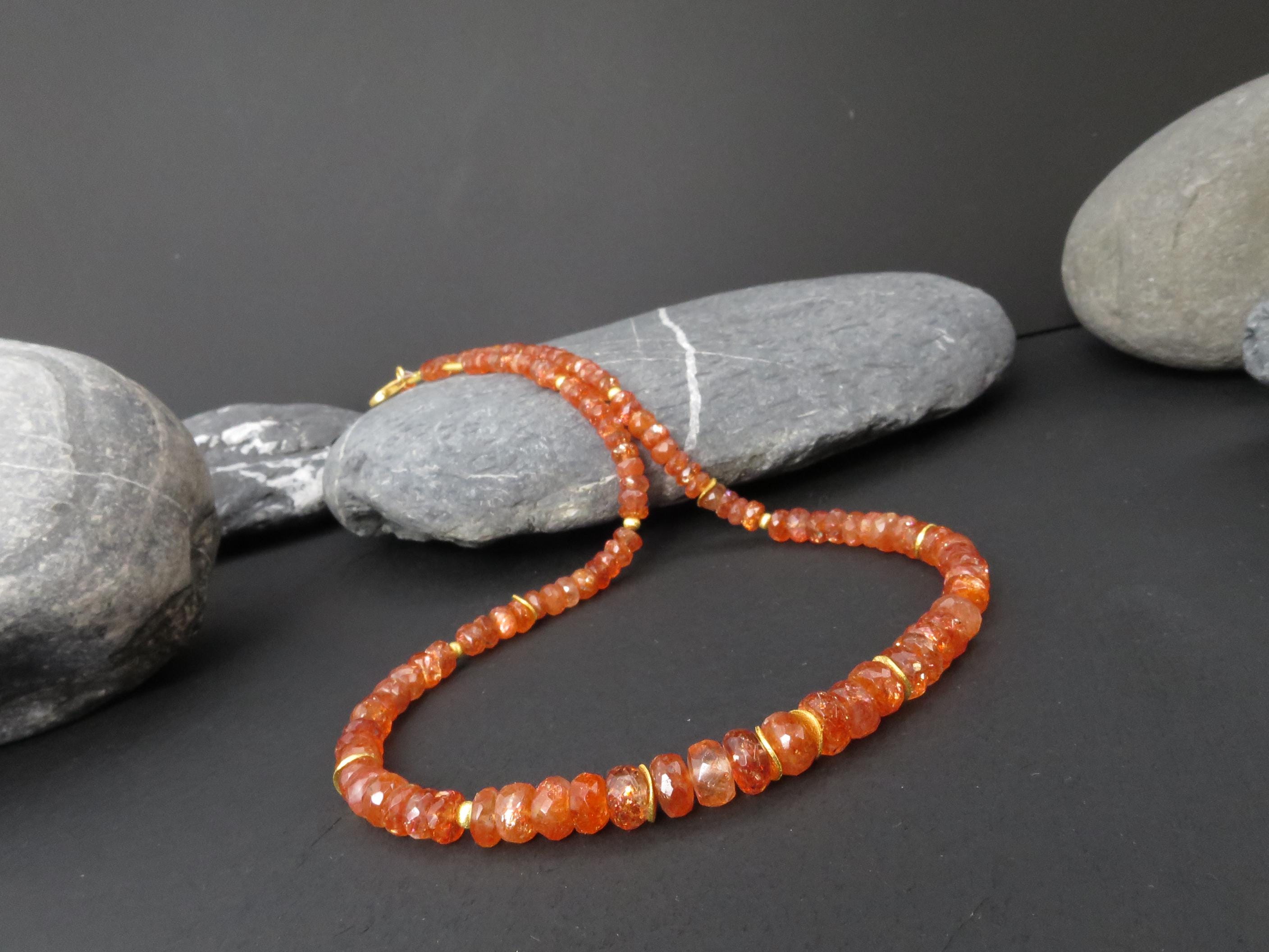 Sonnenstein Kette 48cm vergoldet Edelsteinkette