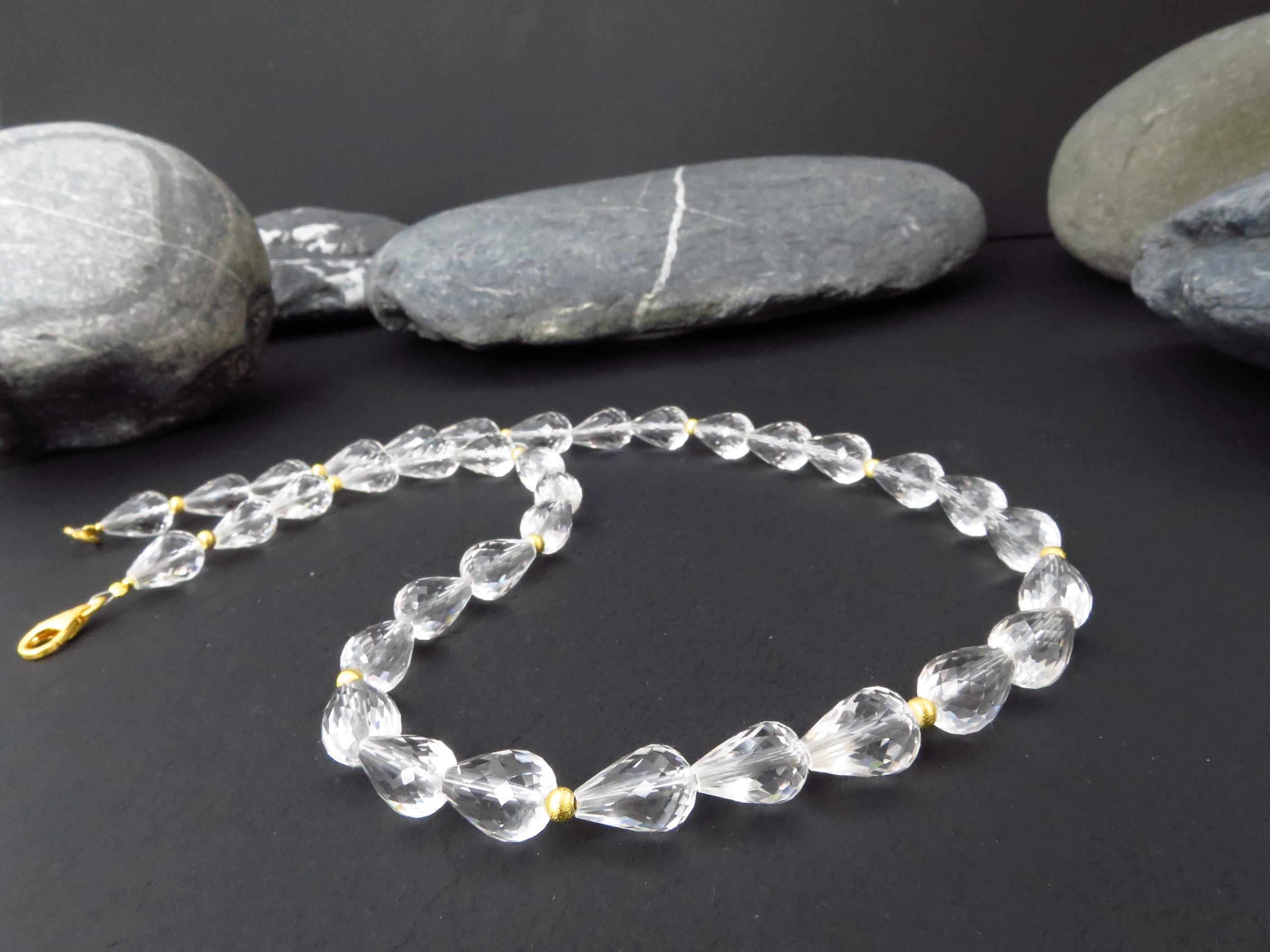 Echte Bergkristall Edelsteinkette vergoldet 46cm