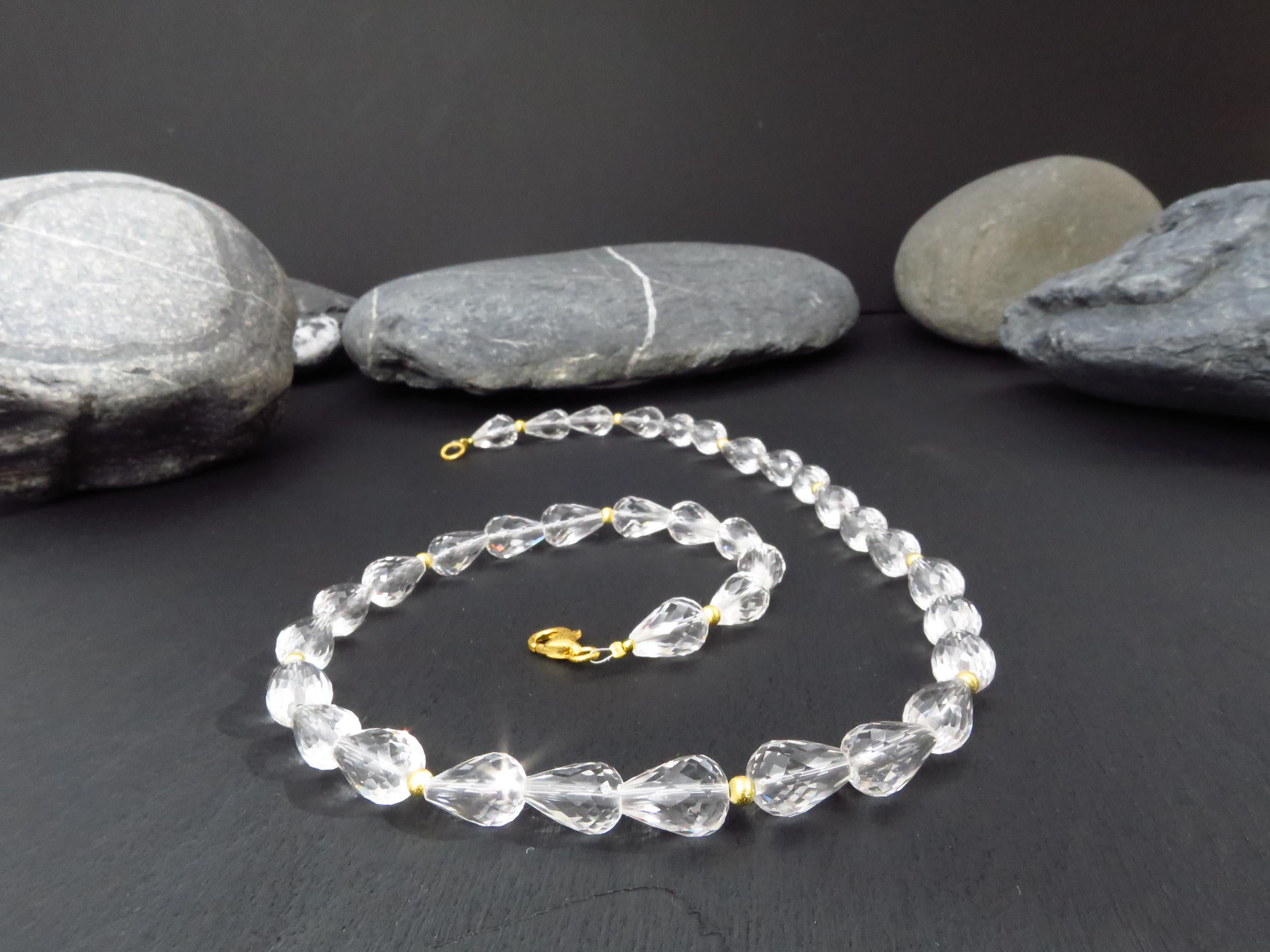 Echte Bergkristall Edelsteinkette vergoldet 46cm